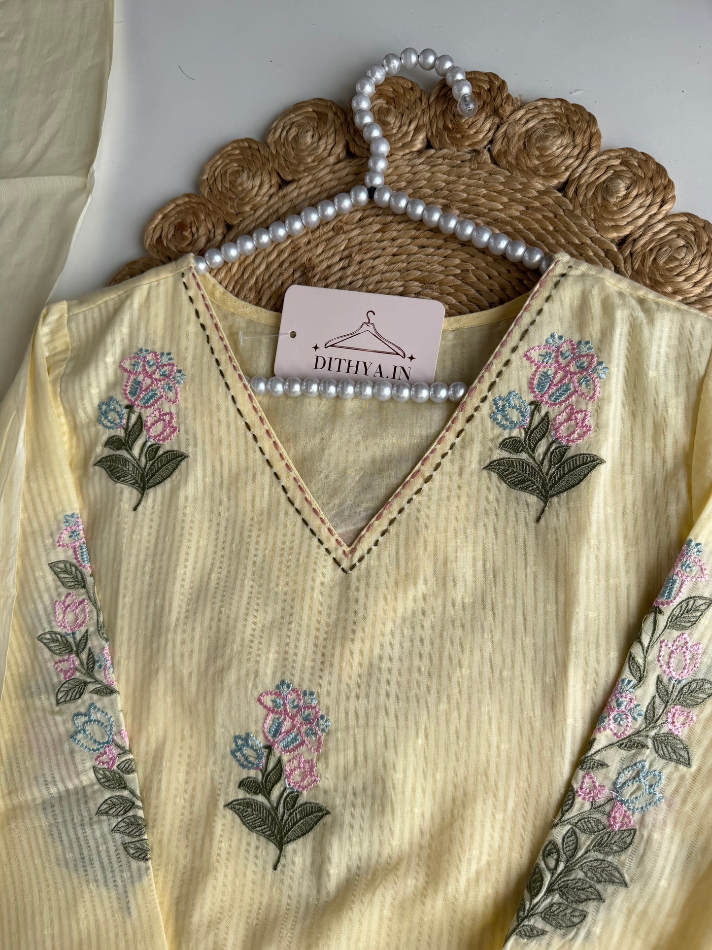 K678 - Mul cotton embroidered straight Kurti with pants and dupatta
