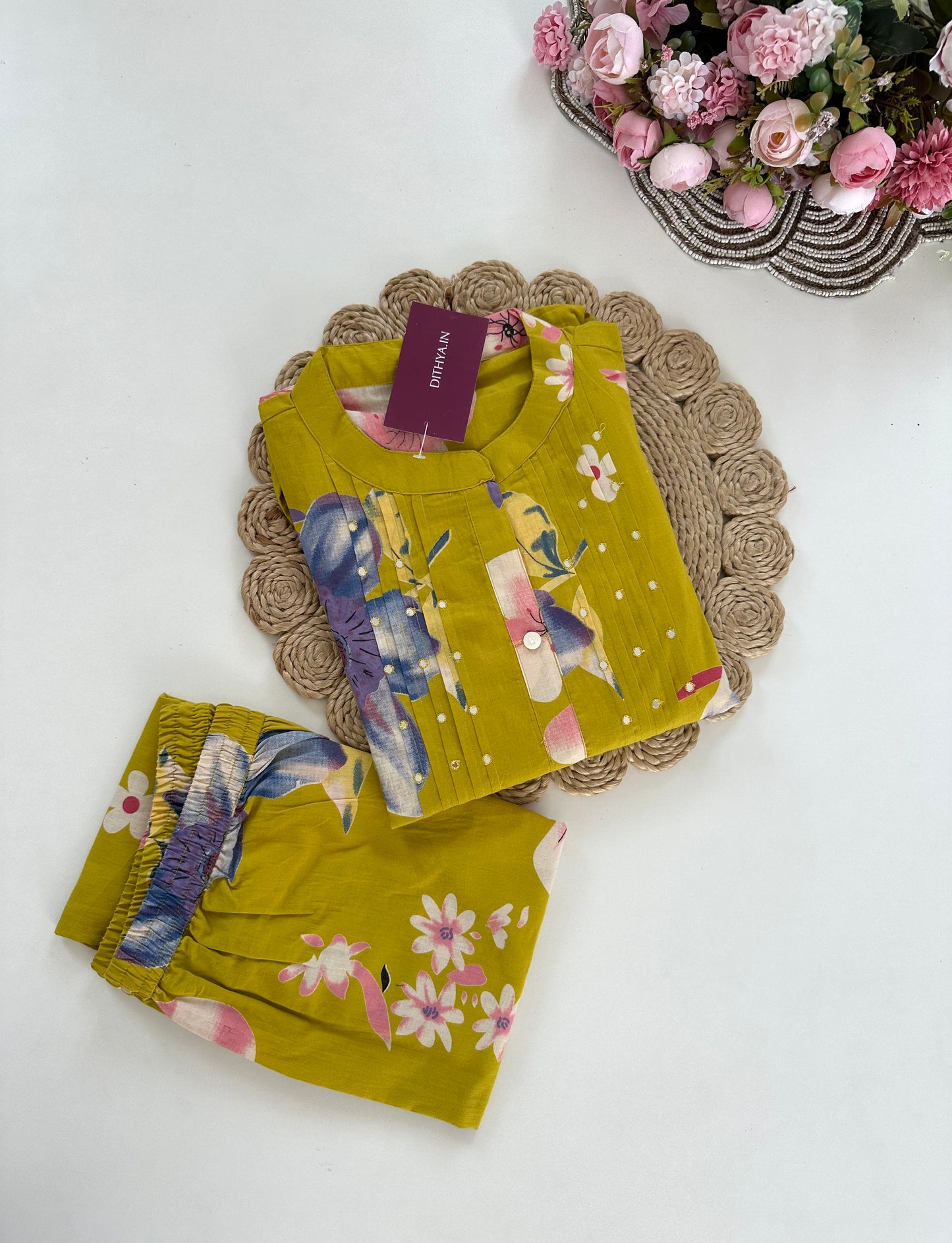 K230 - Cotton floral Kurti with pants
