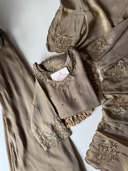 K419 - Russian silk short Kurti with palazzo and tissue silk dupatta