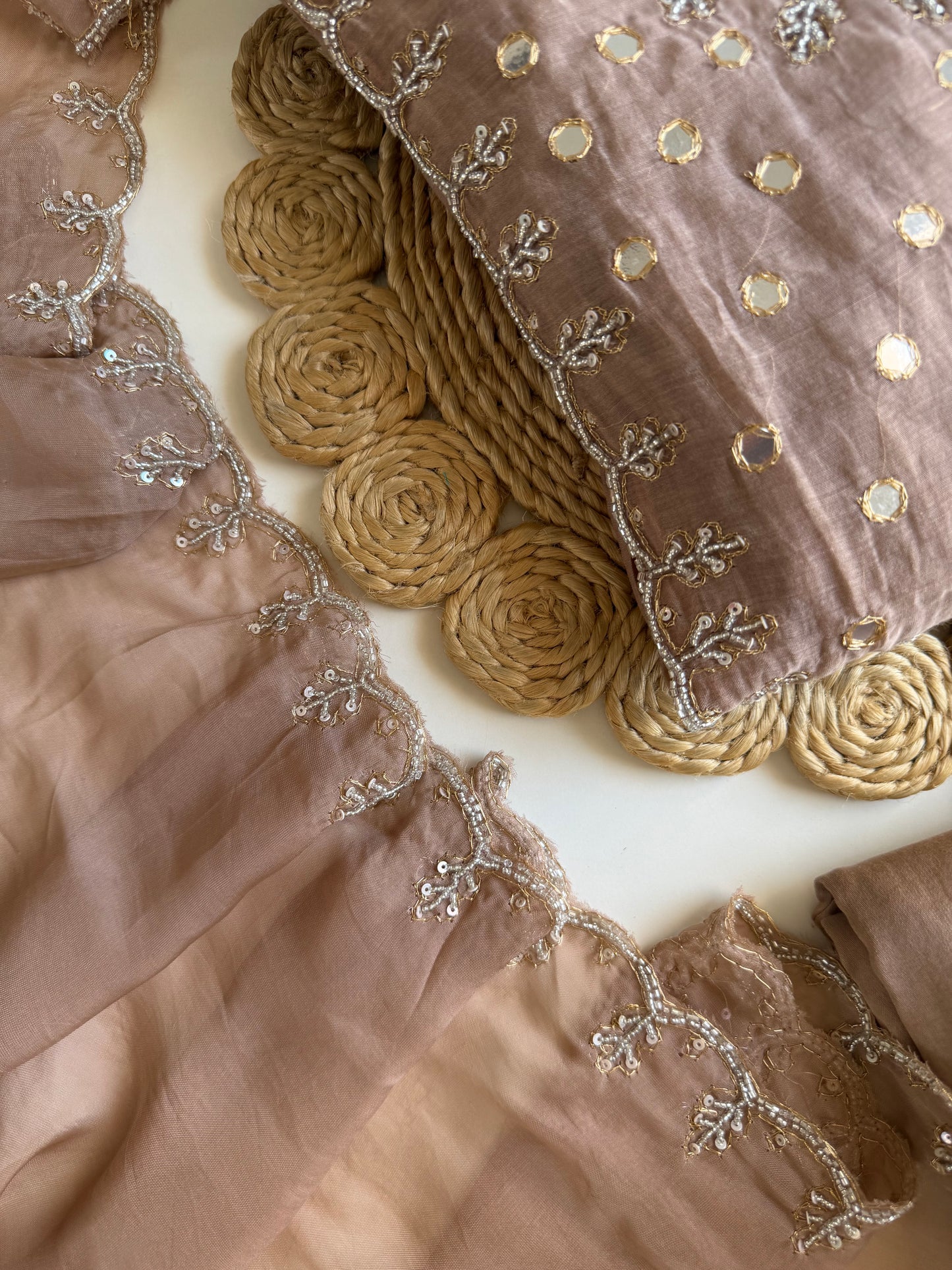 K278 - Mul chanderi mirror handwork Anarkali with pants and dupatta