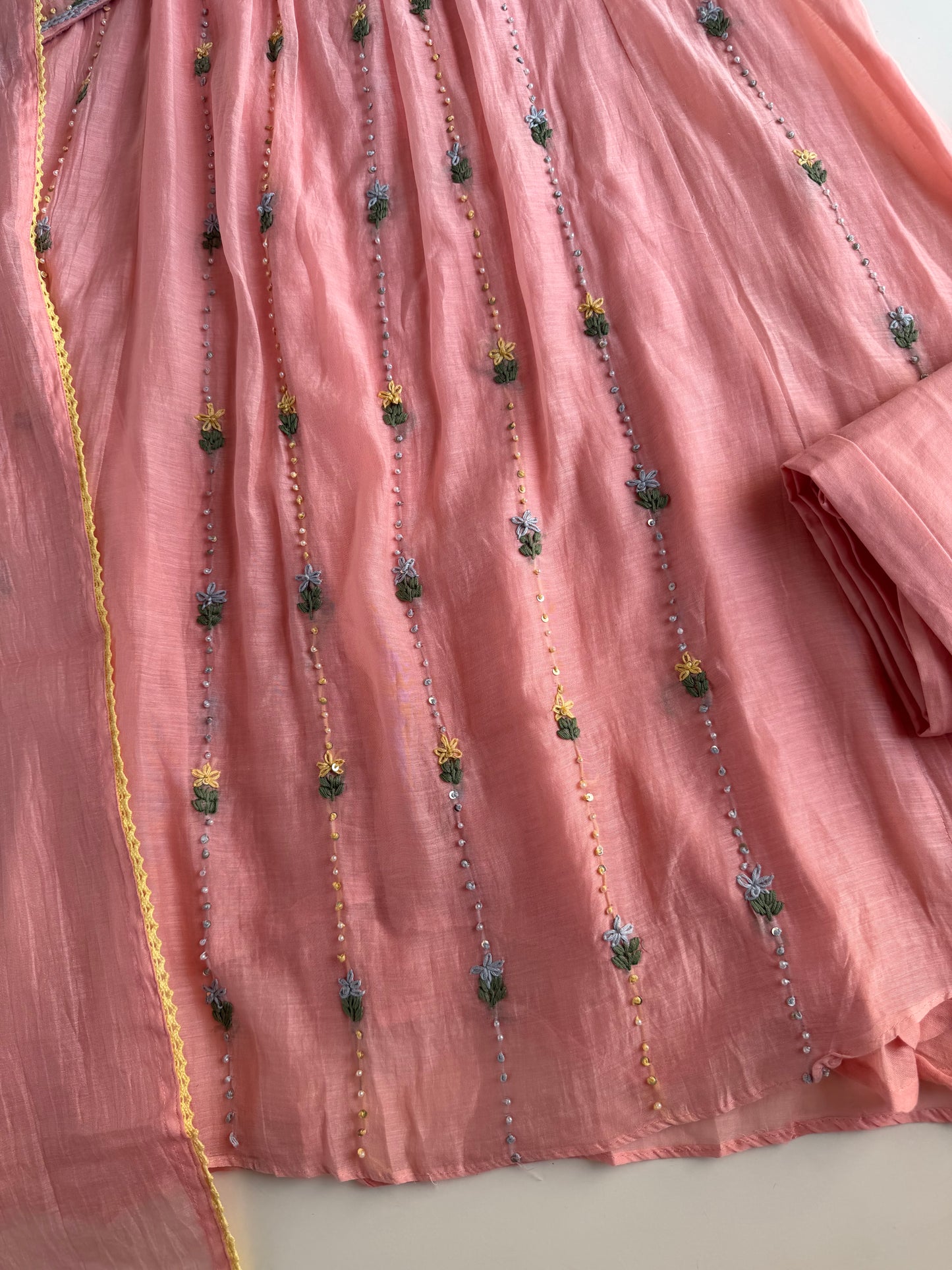 K632 - Mul chanderi embroidered Anarkali with pants and dupatta