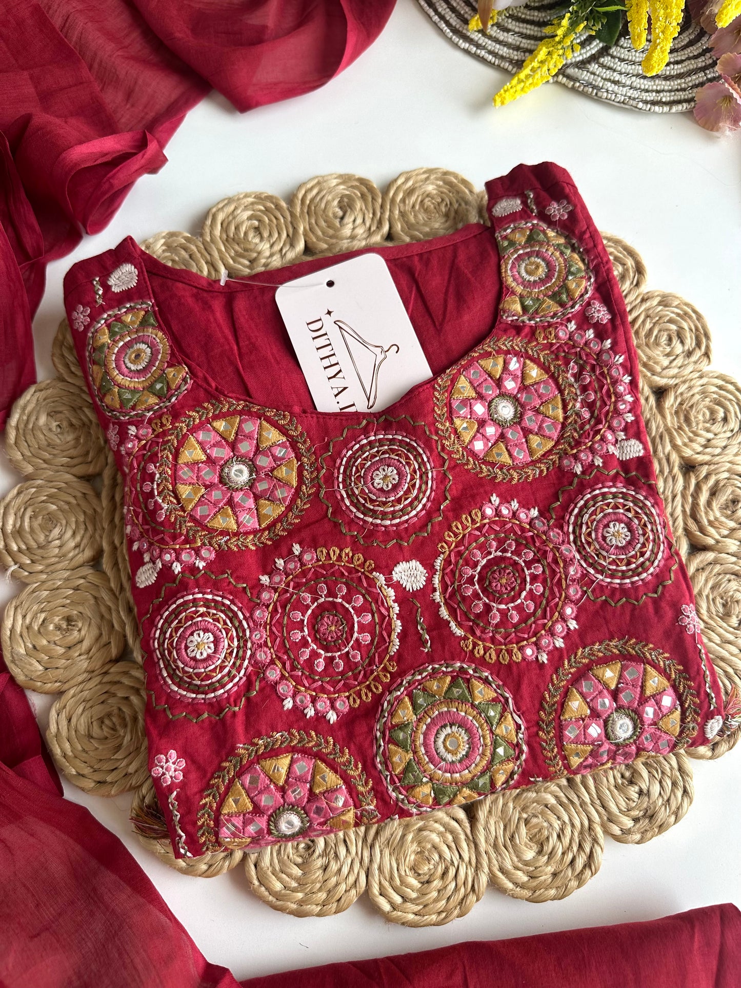 K464 - Mul Cotton Anarkali with pants and dupatta
