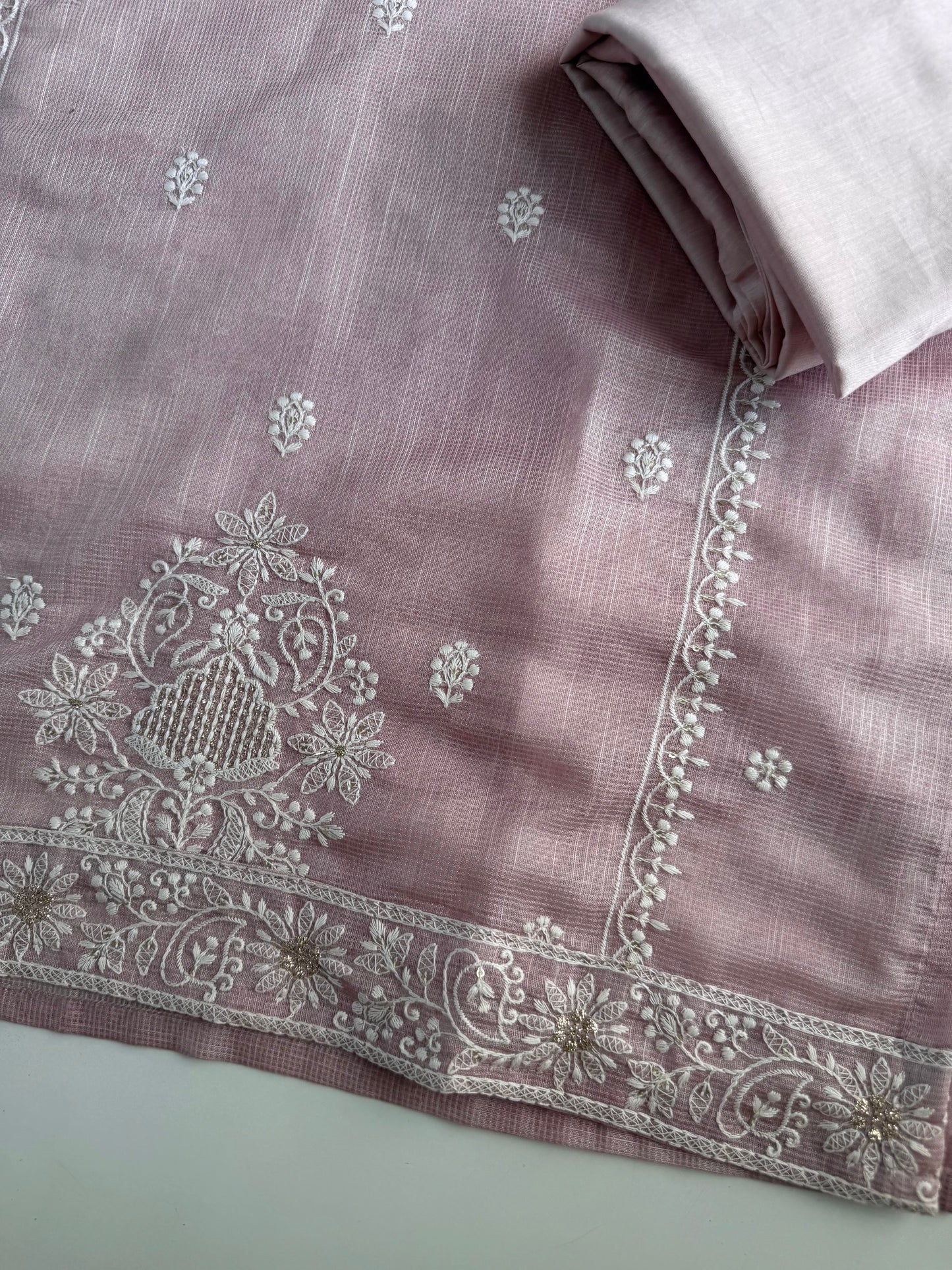 K465 - Kota Doriya embroidered straight Kurti with pants and dupatta