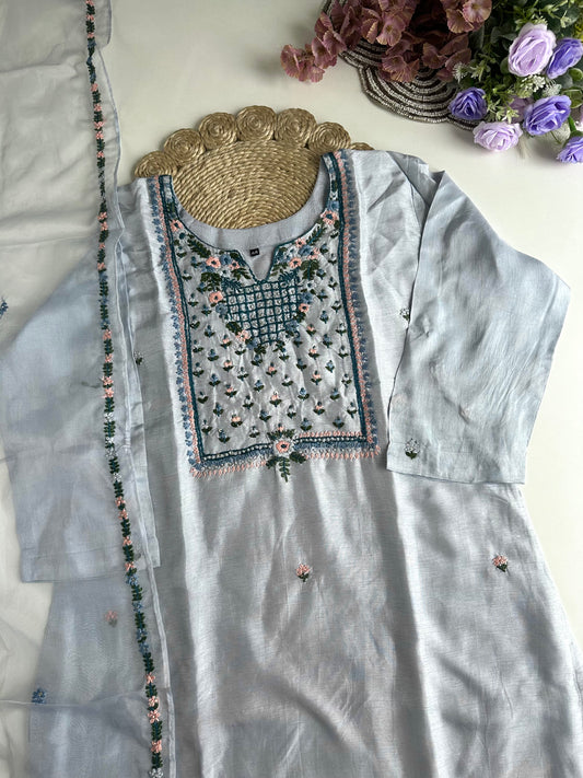 D273 - Dola silk straight kurti with pants and dupatta
