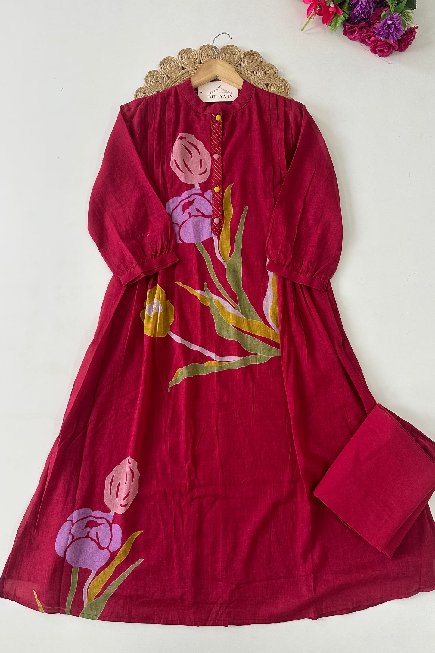 K281 - Mul cotton printed Aline Kurti with pants