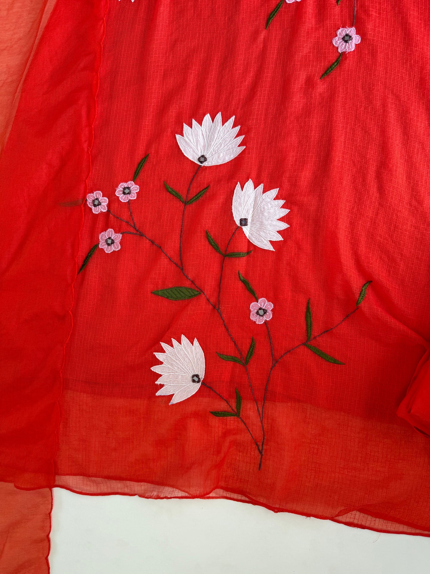 K295 - Kota doriya appliqué Aline Kurti with pants and dupatta