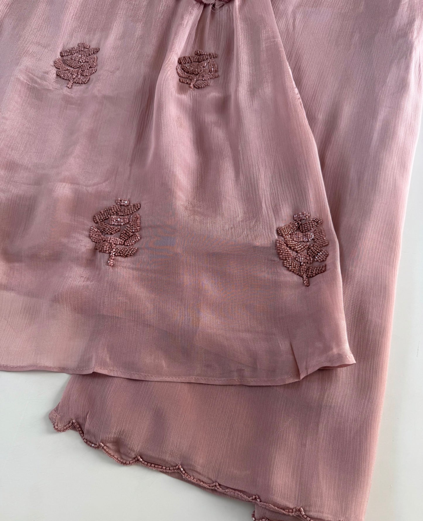 K104 - Pure Chinnon handwork short Kurti with divider pants and dupatta