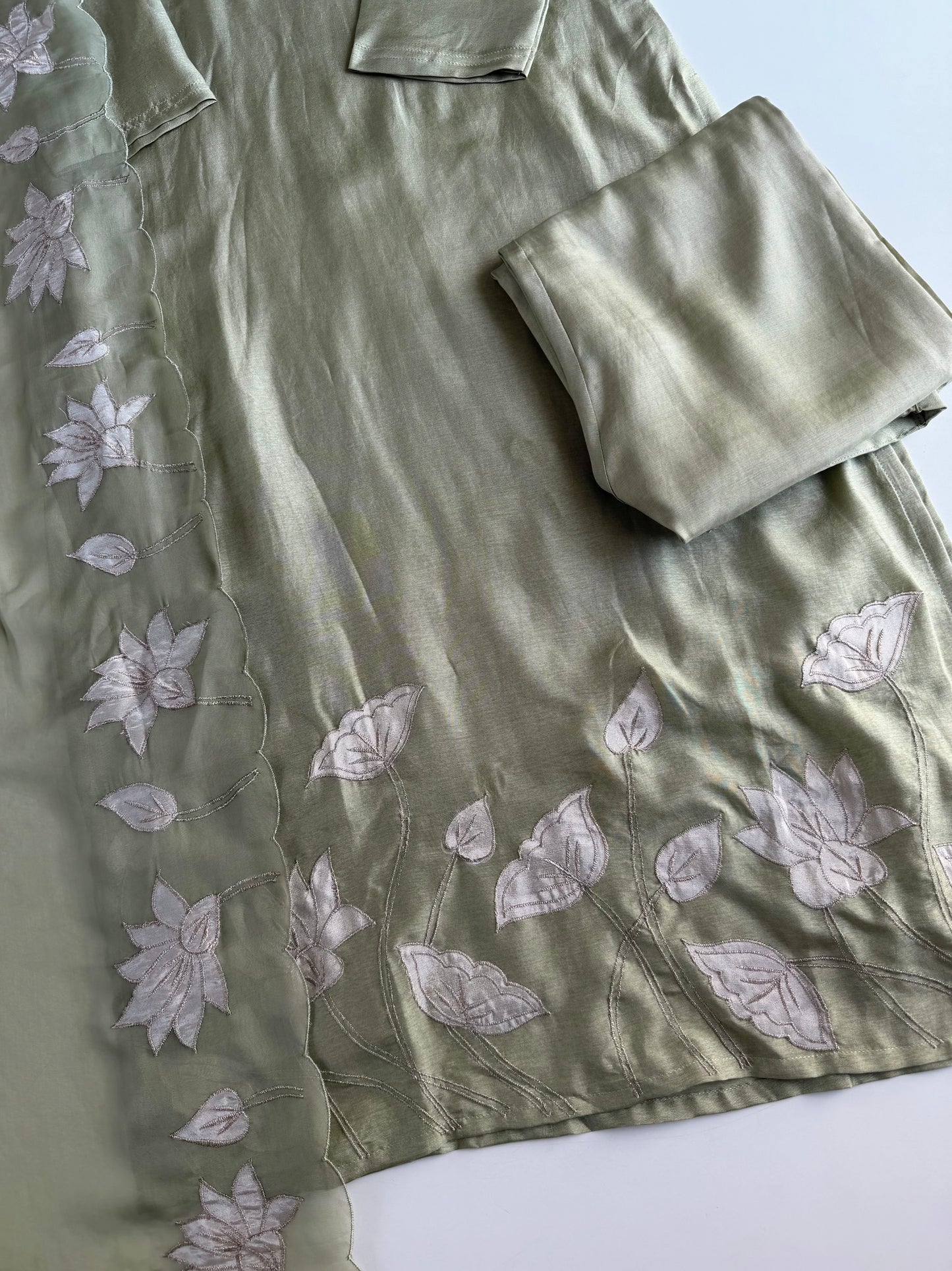 K229 - Dola silk appliqué work straight Kurti with pants and dupatta