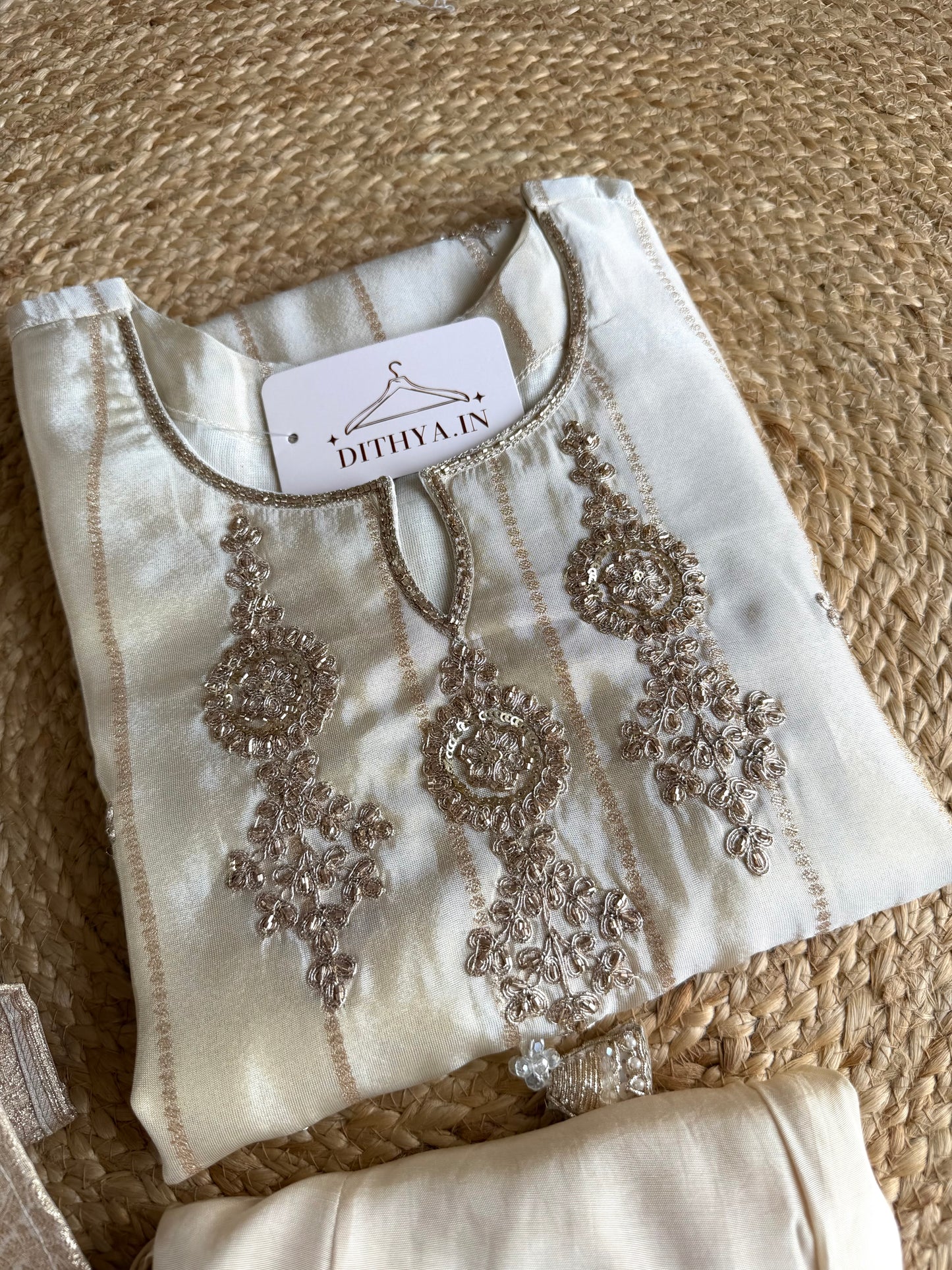 K092 - Tissue silk handwork straight Kurti with pants and dupatta