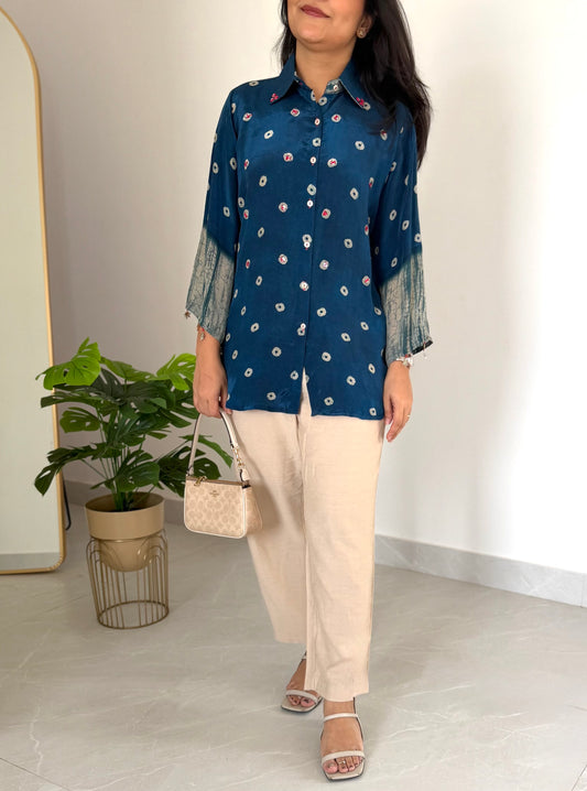 K149 - Pure crape bandhini shirts in 4 colours