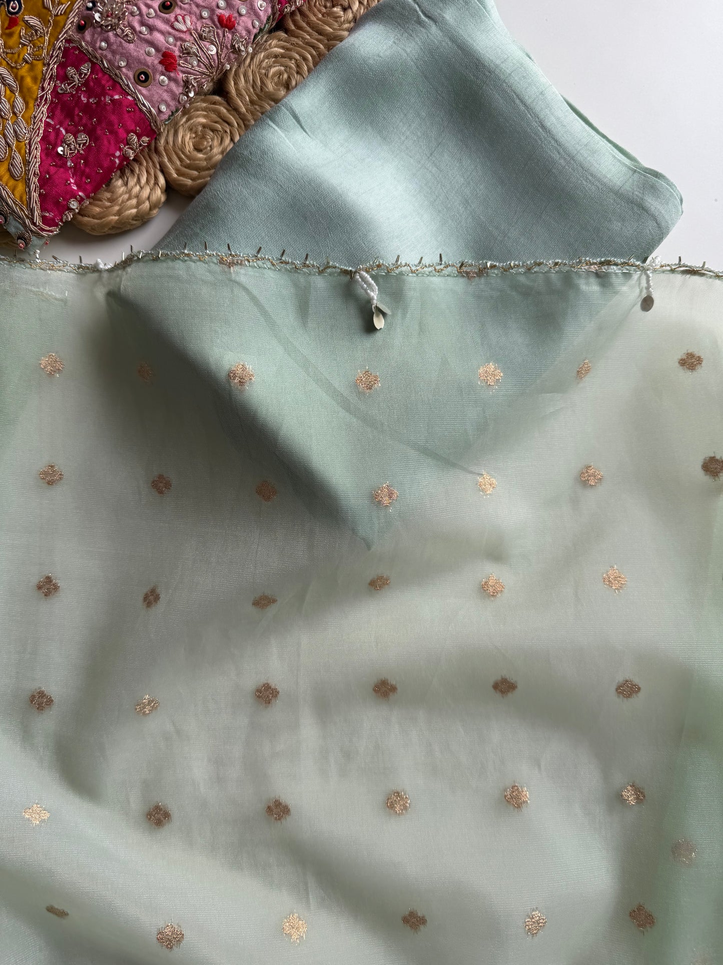 K154 - Russian silk handwork straight Kurti with pants and dupatta