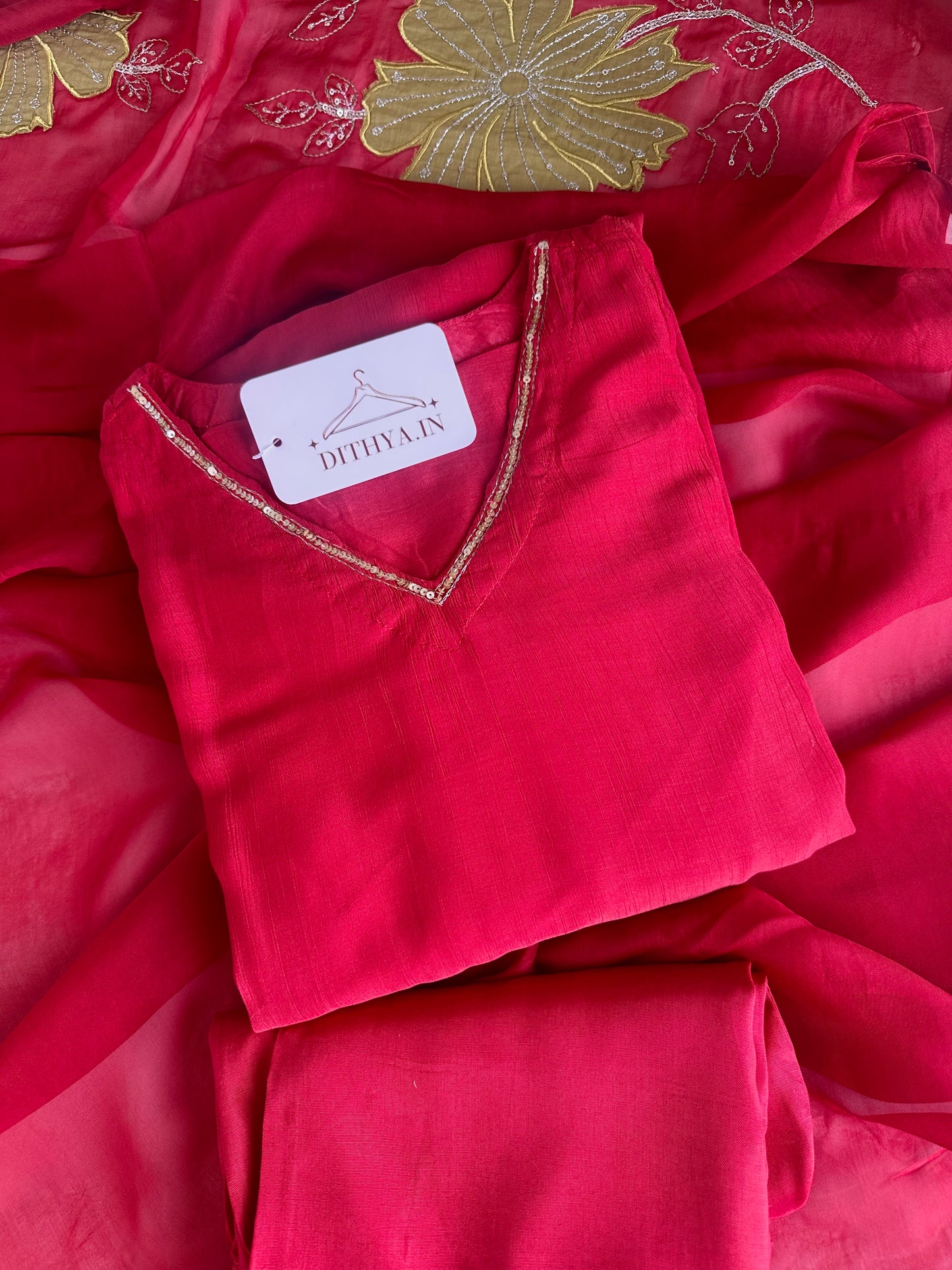K468 - Crushed Mul Chanderi Appliqué work Anarkali with pants and dupatta in 2 colours