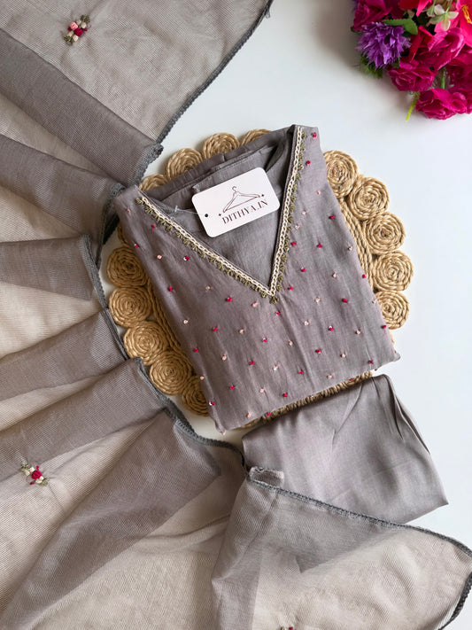 K562 - Mul chanderi embroidered Anarkali with pants and dupatta