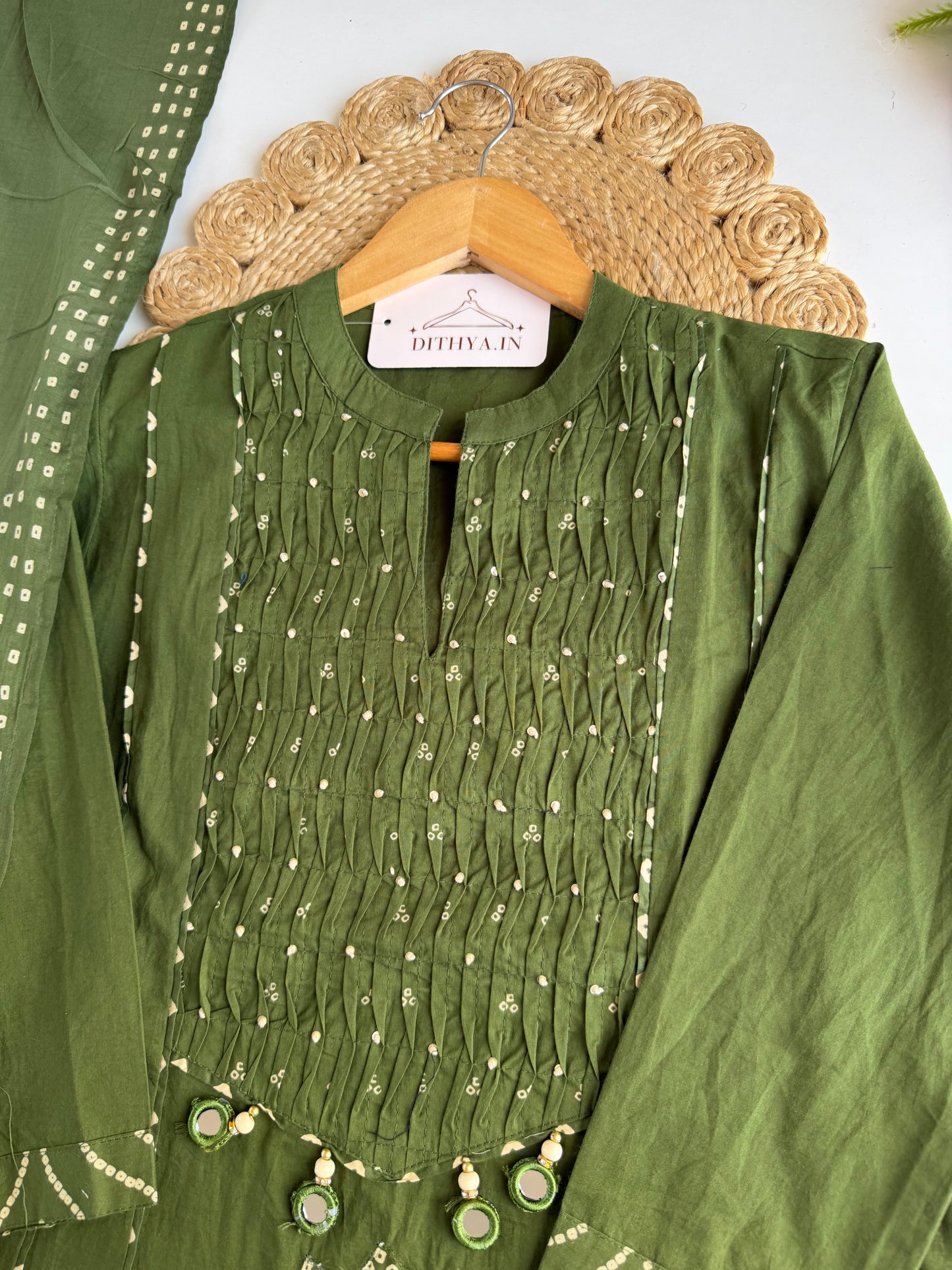 K273 - Mul cotton mirror work Anarkali with pants and dupatta in 4 colours