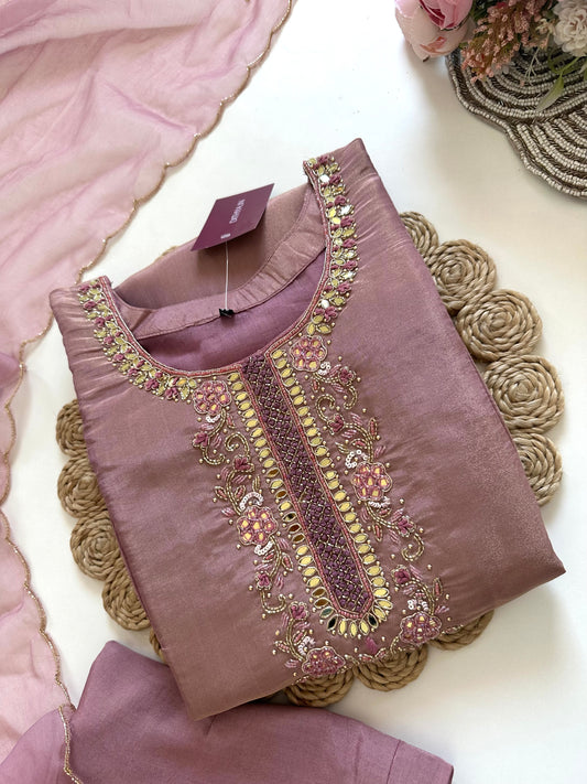 K043 - Handwork Tissue silk Anarkali with pants and dupatta