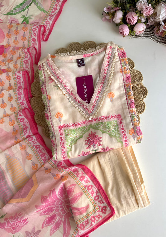 K138 - Mulmul cotton Anarkali with pants and dupatta