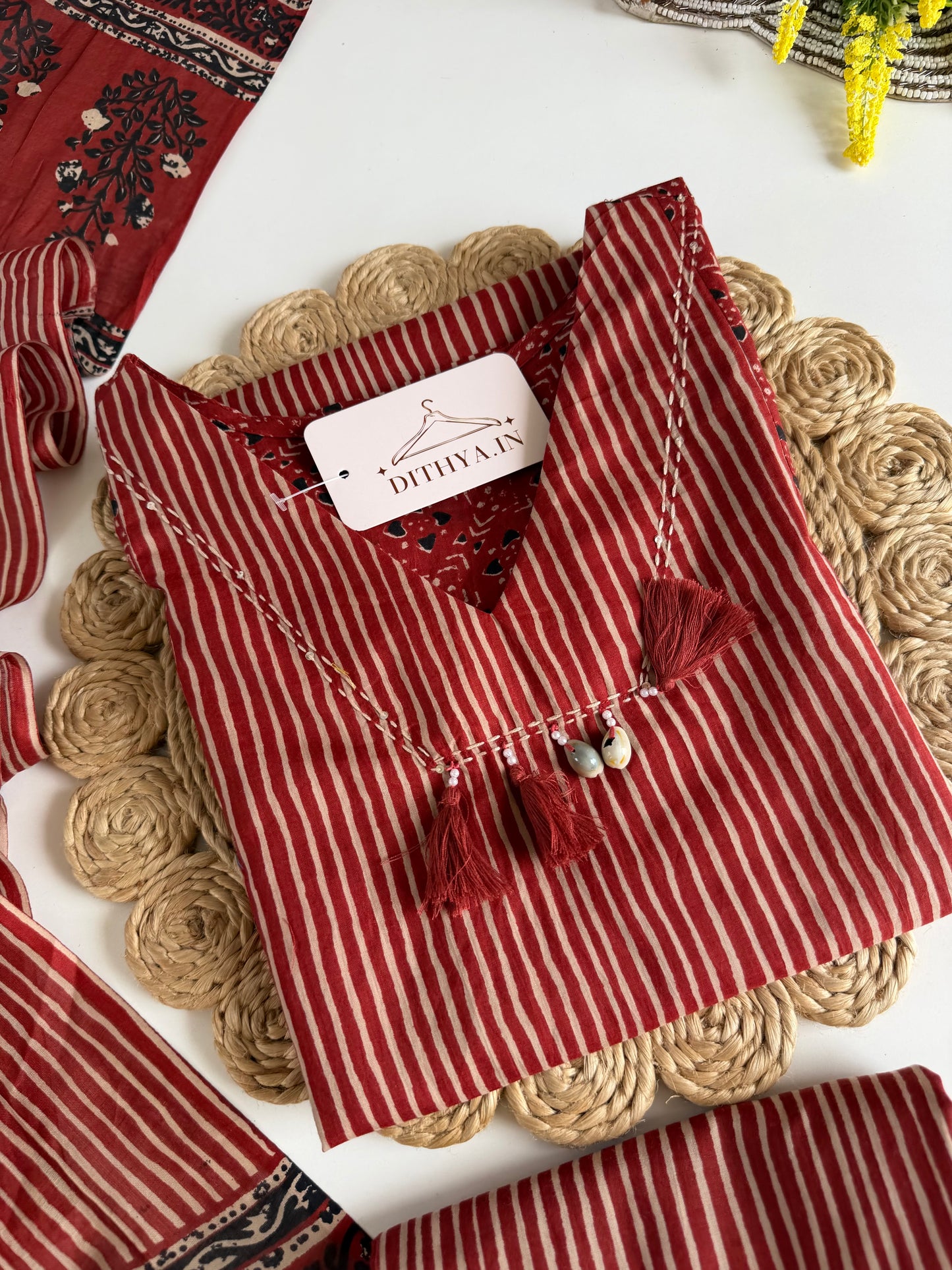 K680 - Mul cotton printed straight Kurti with pants and dupatta