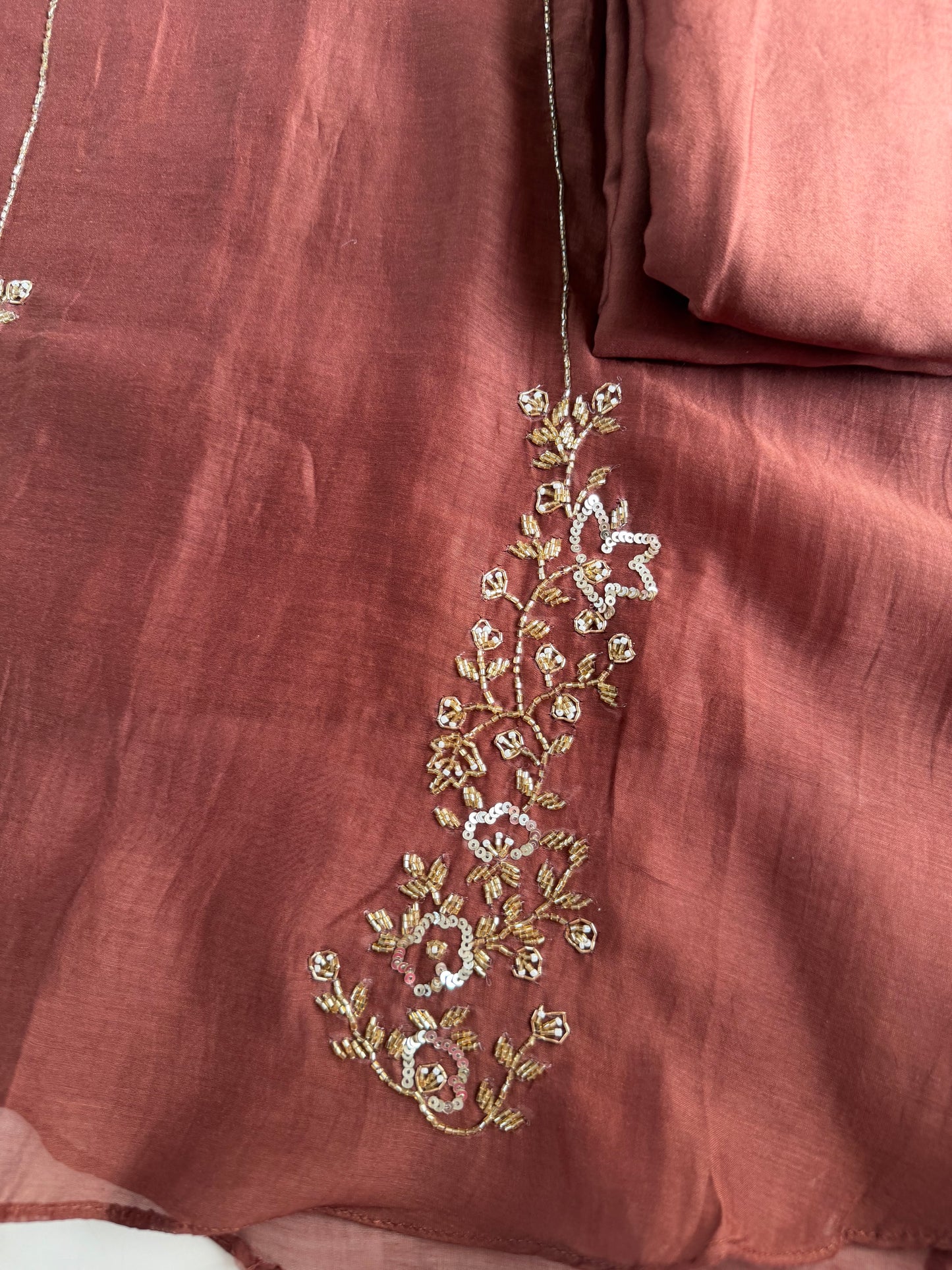 K582 - Mul chanderi handwork aline Kurti with pants and dupatta