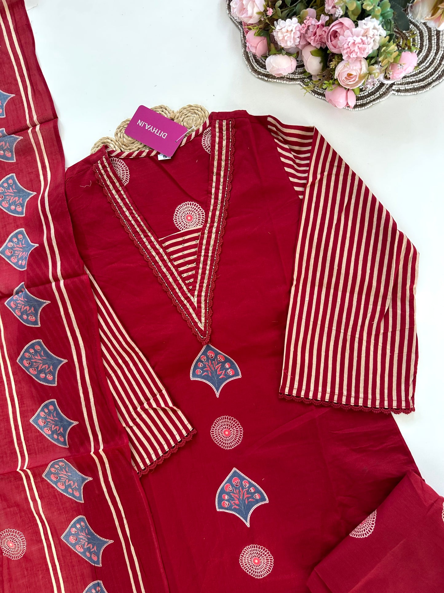 K192 - Cotton straight Kurti with pants and dupatta