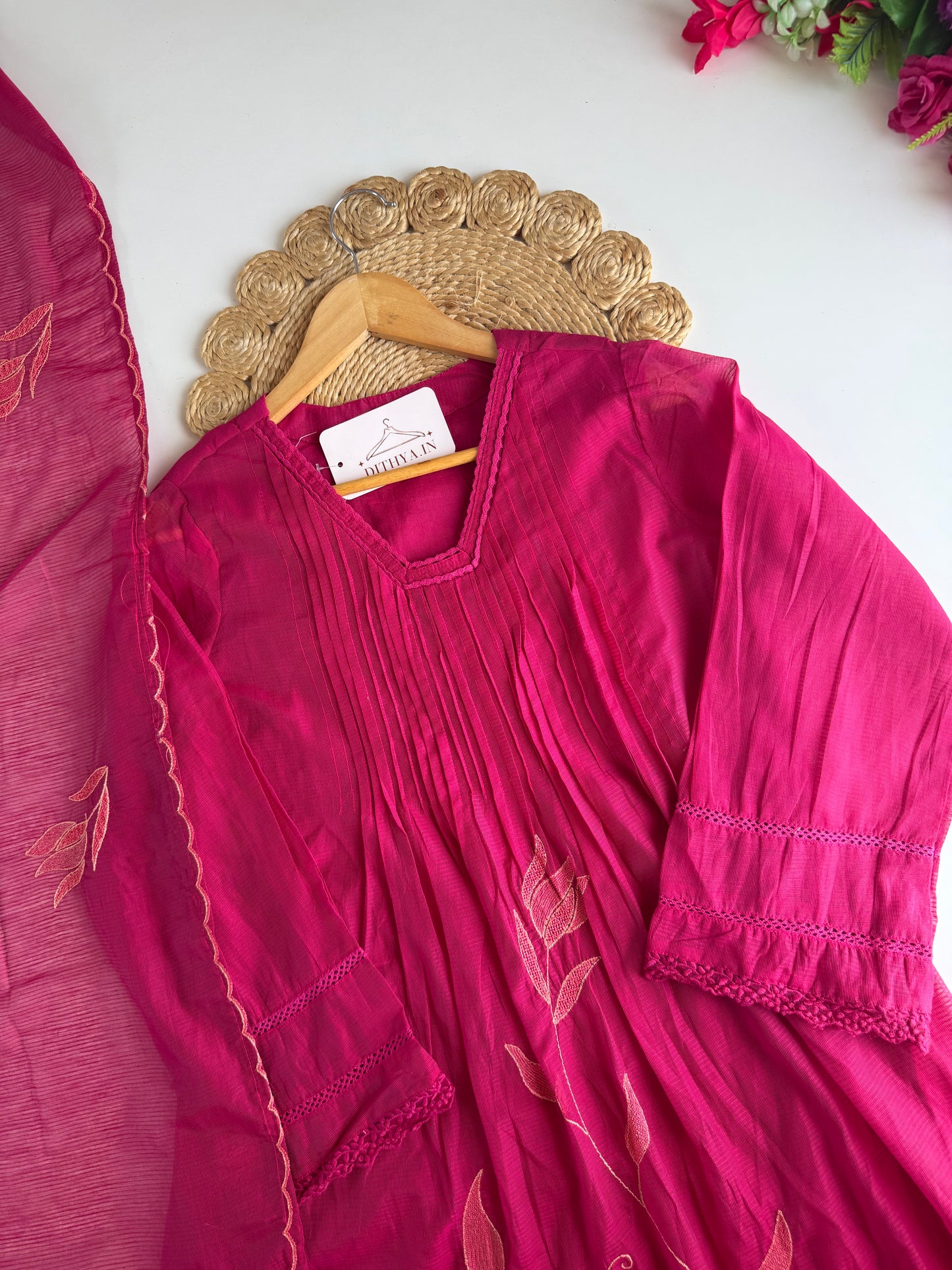 K127 - Kota doriya embroidered Anarkali with pants and dupatta in 2 colours