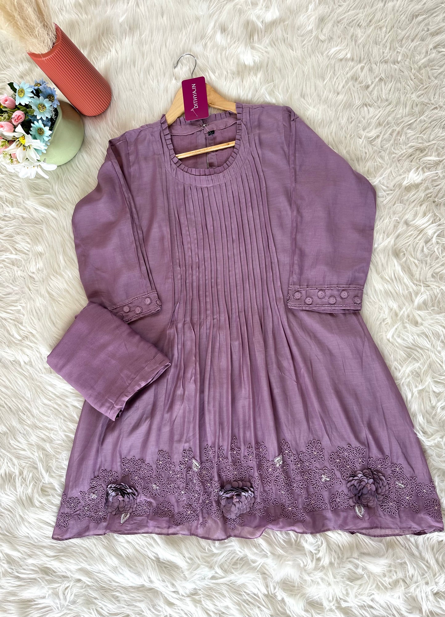 K073 - Mul Chanderi Handwork Coord set in 2 colours