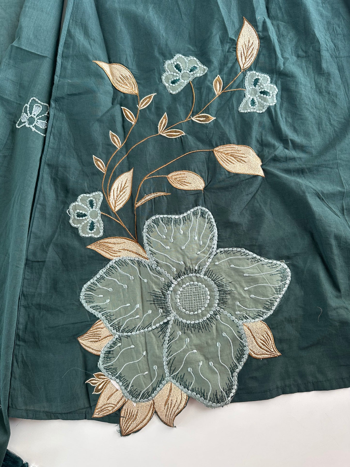 K715 - Mul cotton embroidered Aline Kurti with pants and dupatta