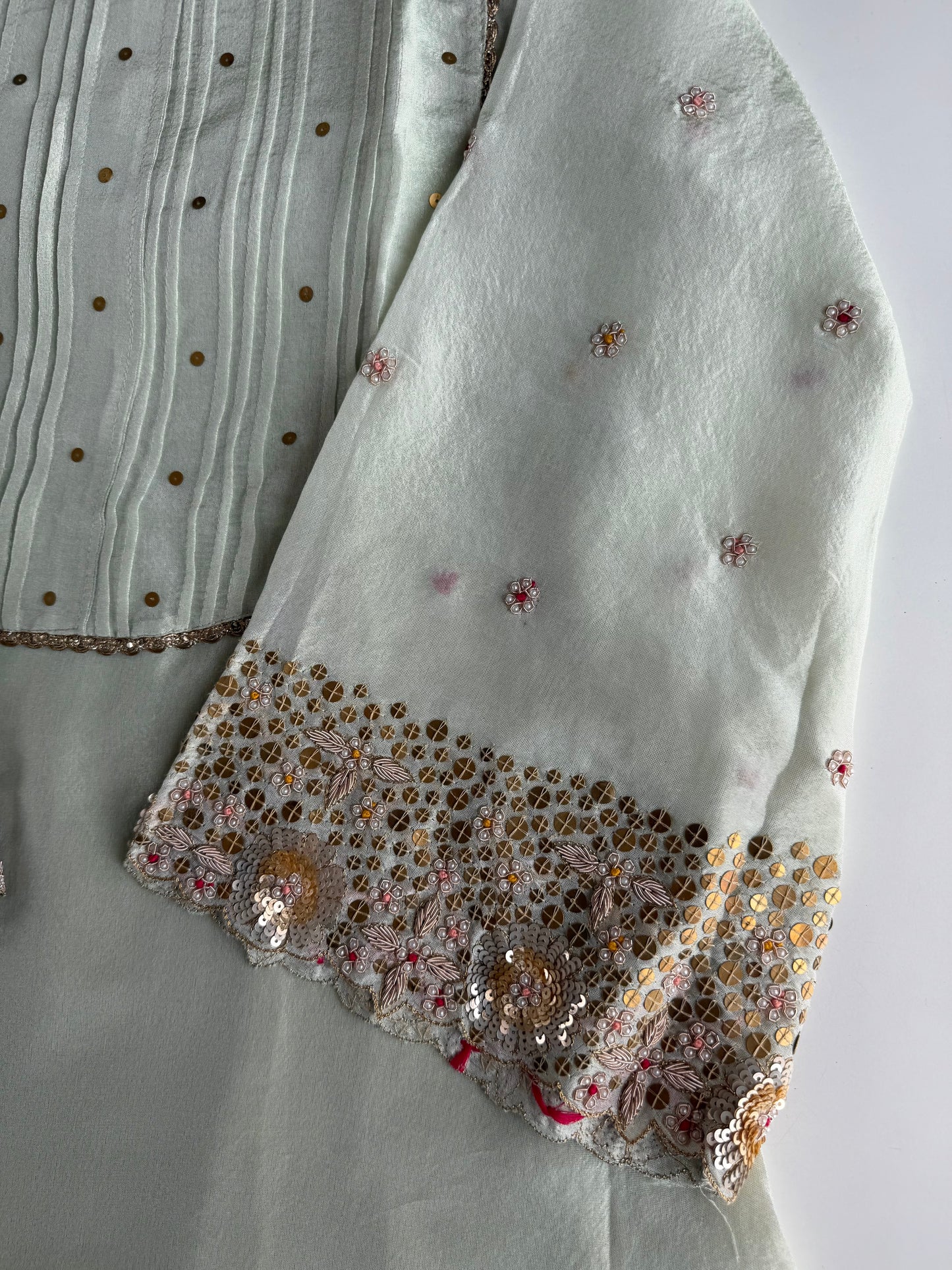 K700 - Tissue silk handwork aline Kurti with pants and dupatta