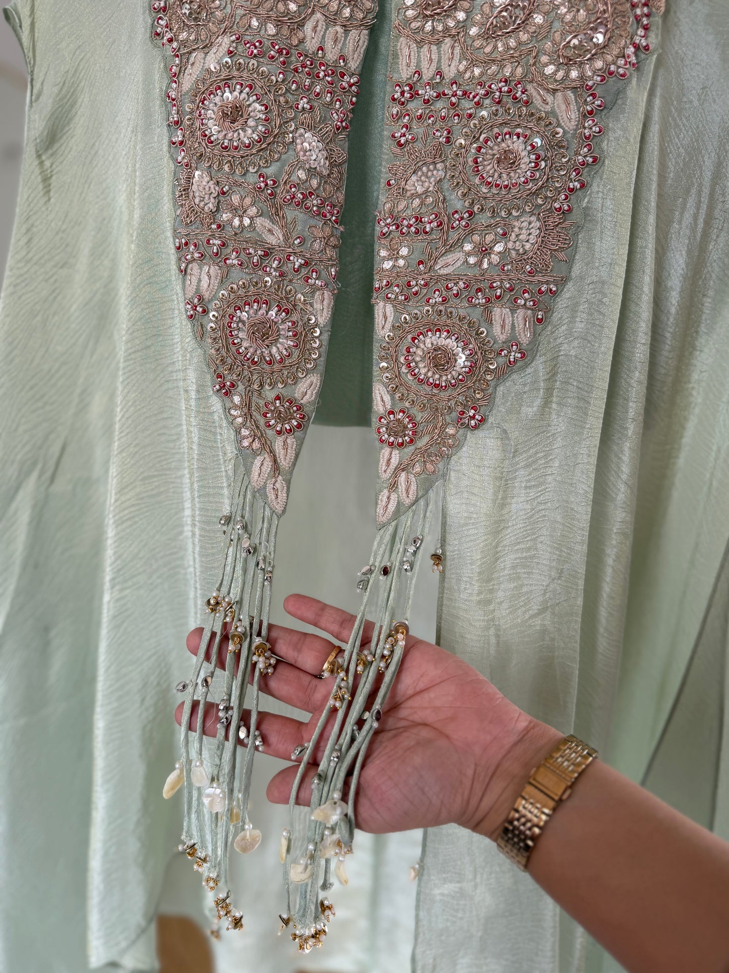 K577 - Tissue silk handwork kaftan with divider pants