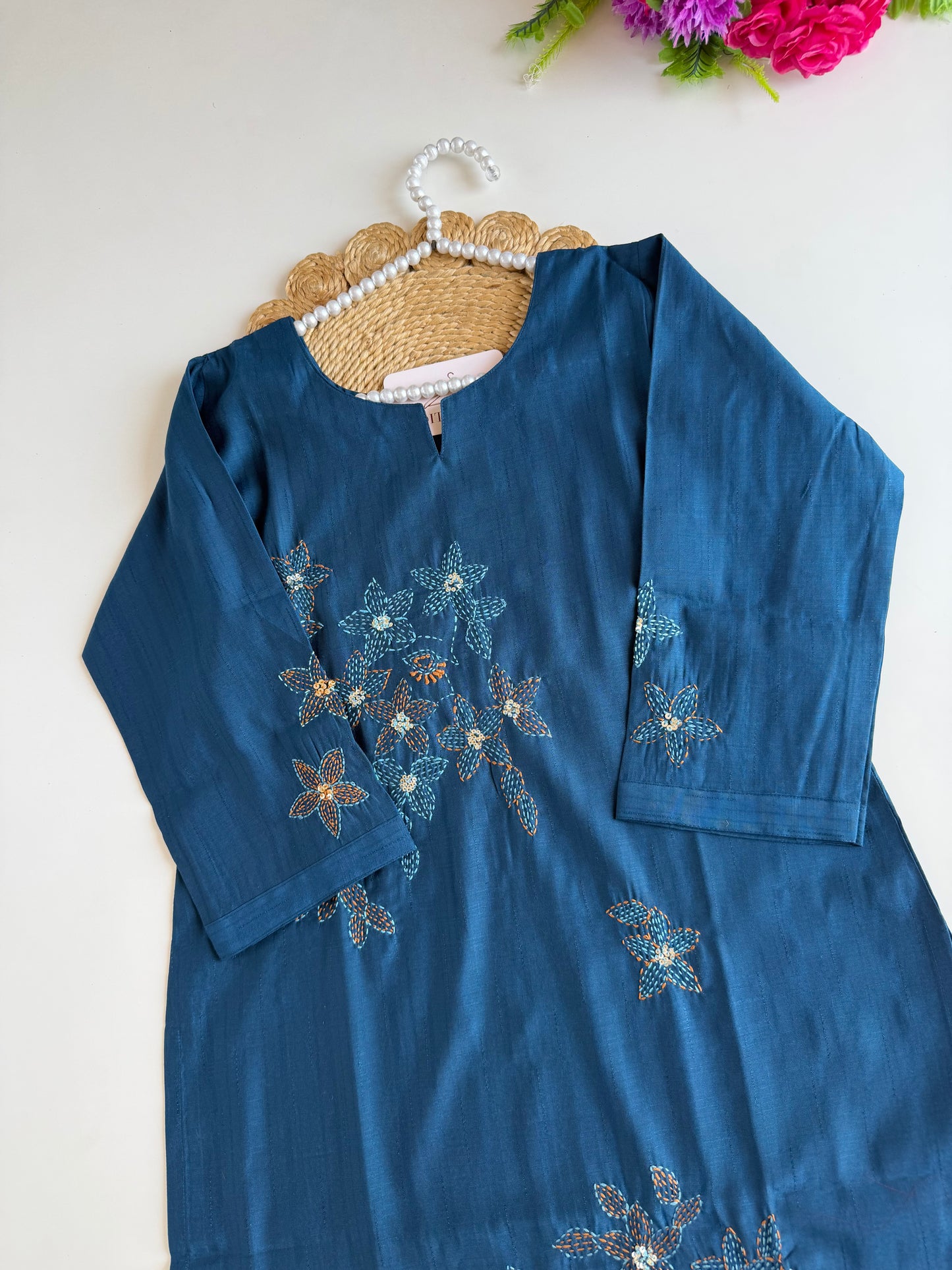 K010 - Mul muslin embroidered straight Kurti