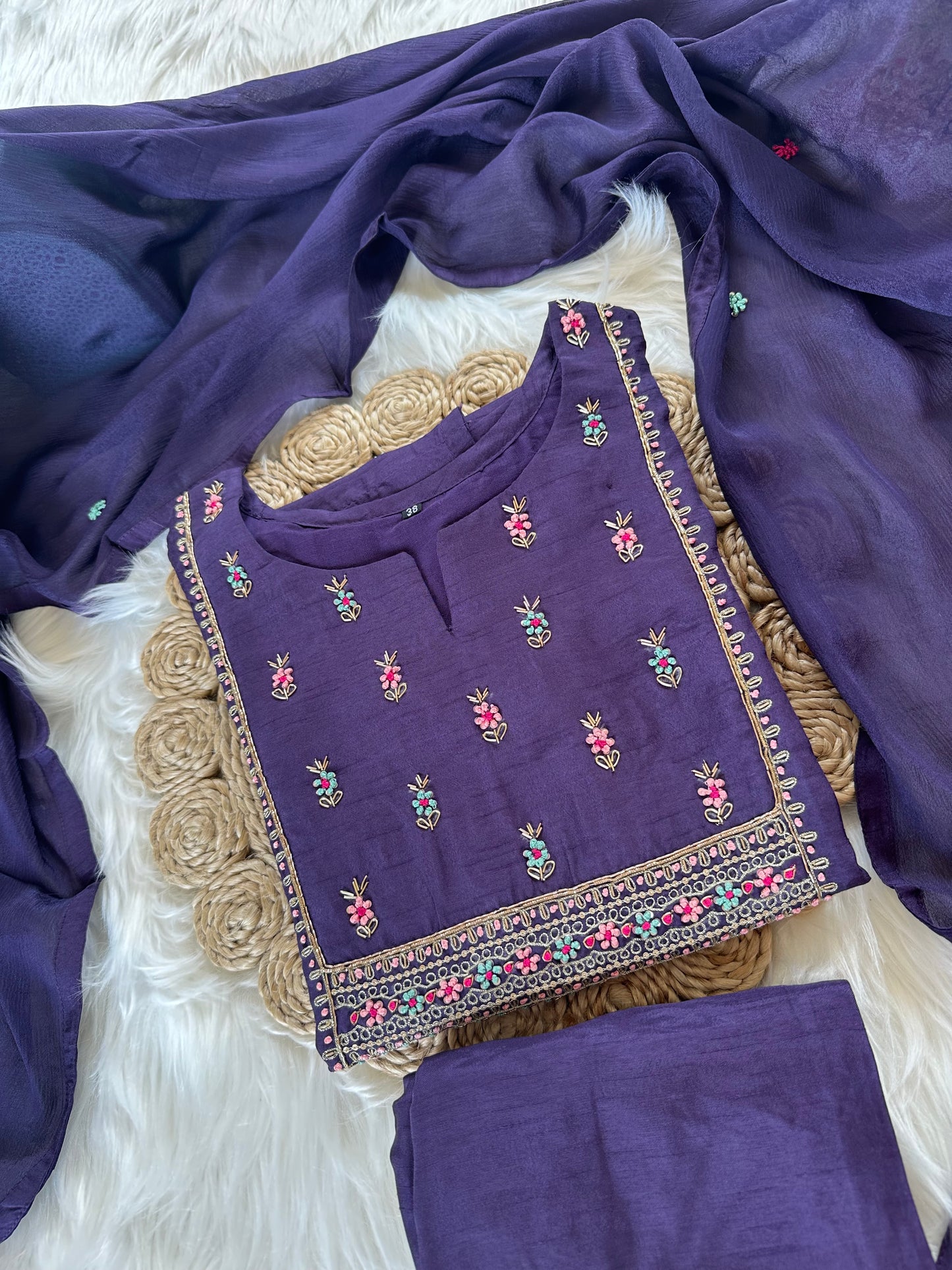 K033 - Russian silk kurti with pants and dupatta