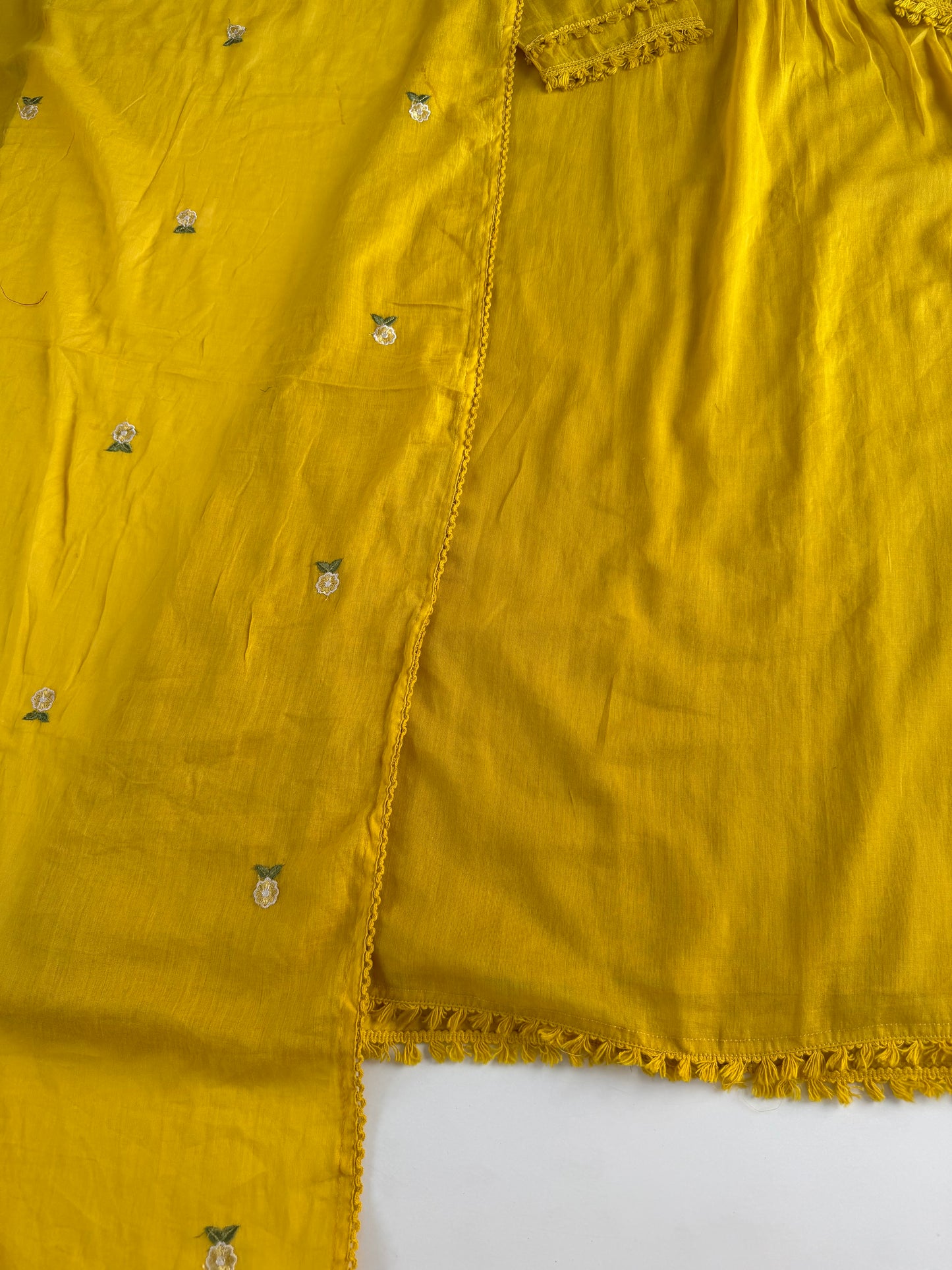 K631 - Mul cotton embroidered Aline Kurti with pants and dupatta