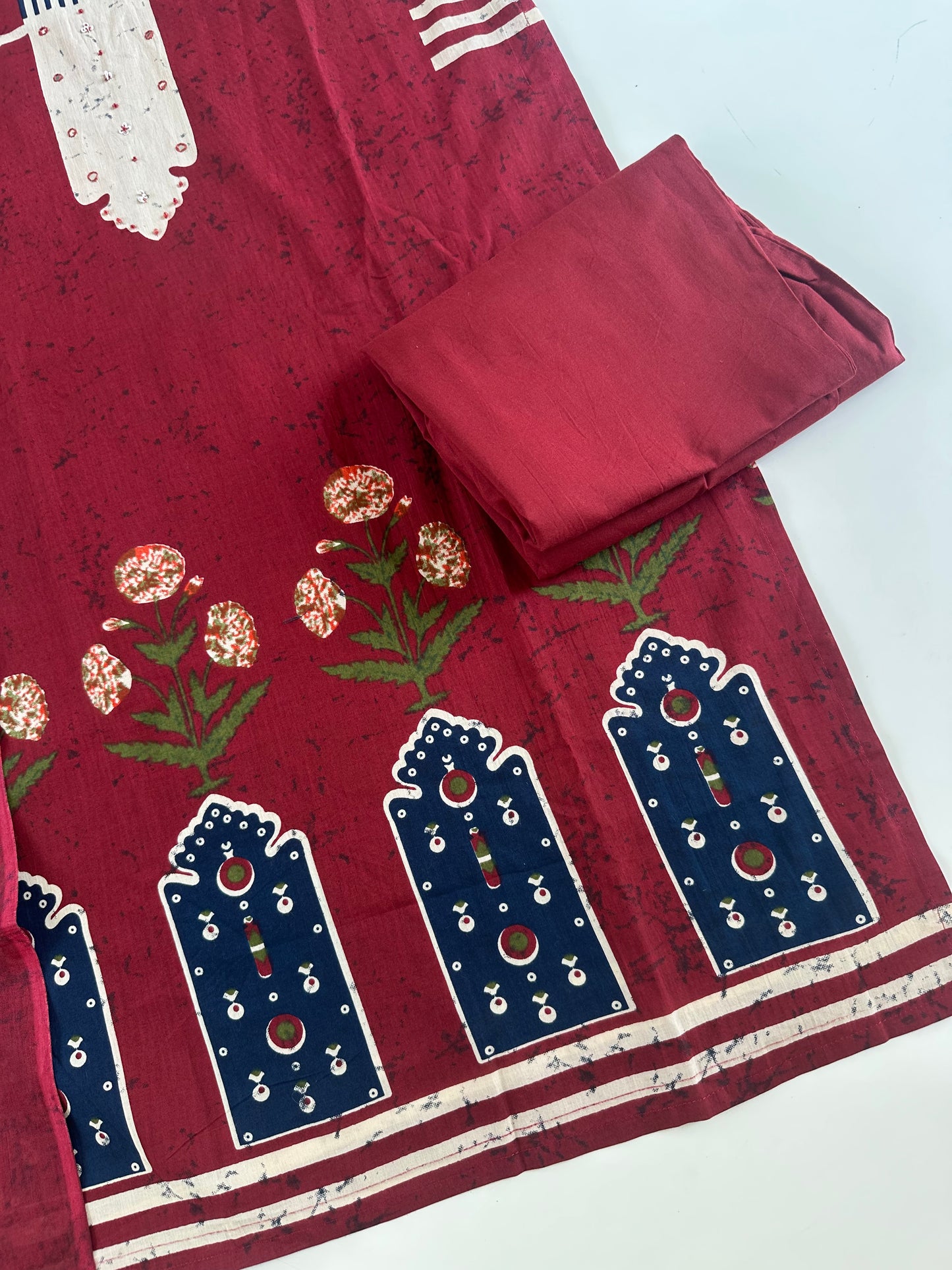 K381 - Mul cotton printed straight Kurti with pants and dupatta