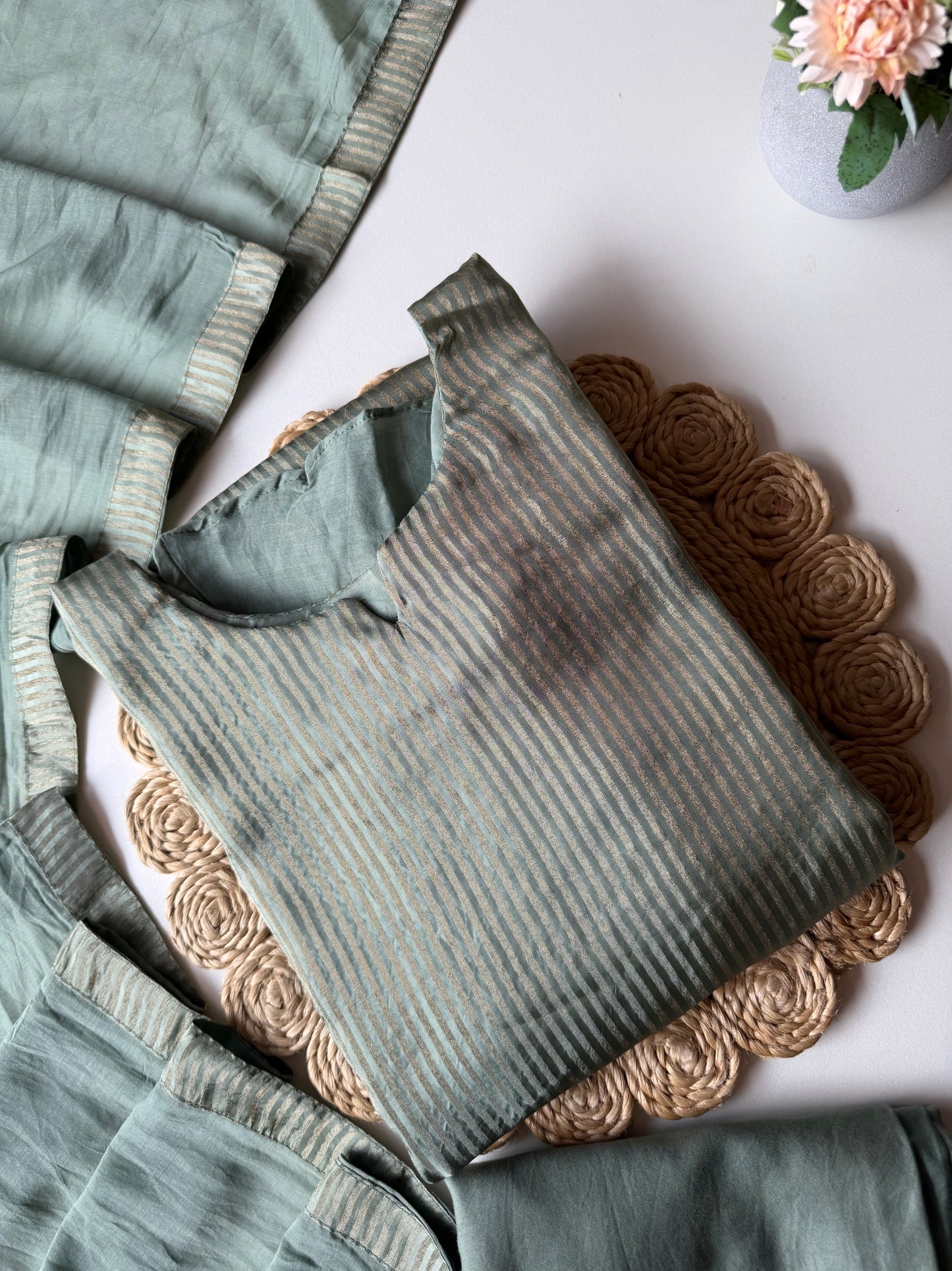 K551 - Mul chanderi handwork aline Kurti with pngs and dupatta
