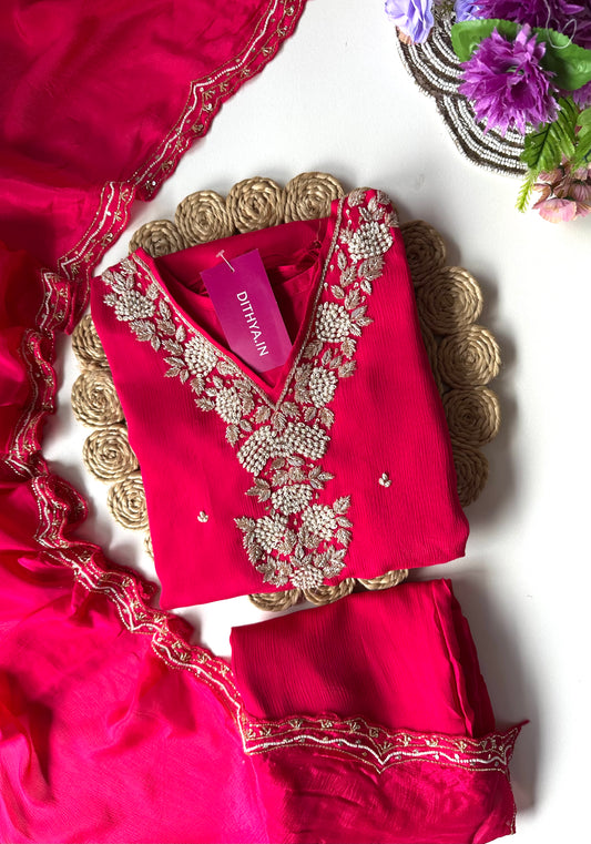 K173 - Chinnon handwork Anarkali with pants and dupatta