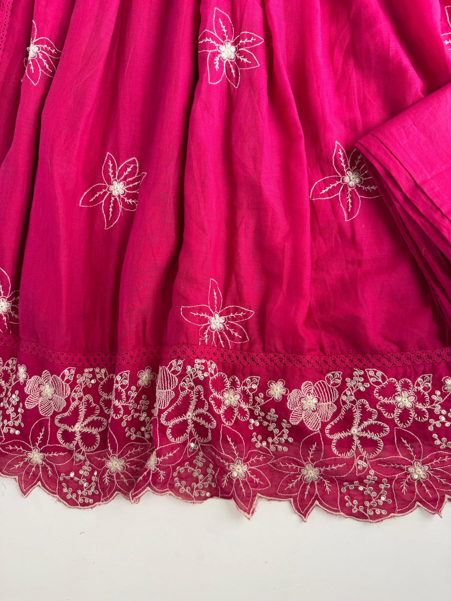 K613 - Mul cotton embroidered Anarkali with pants and dupatta
