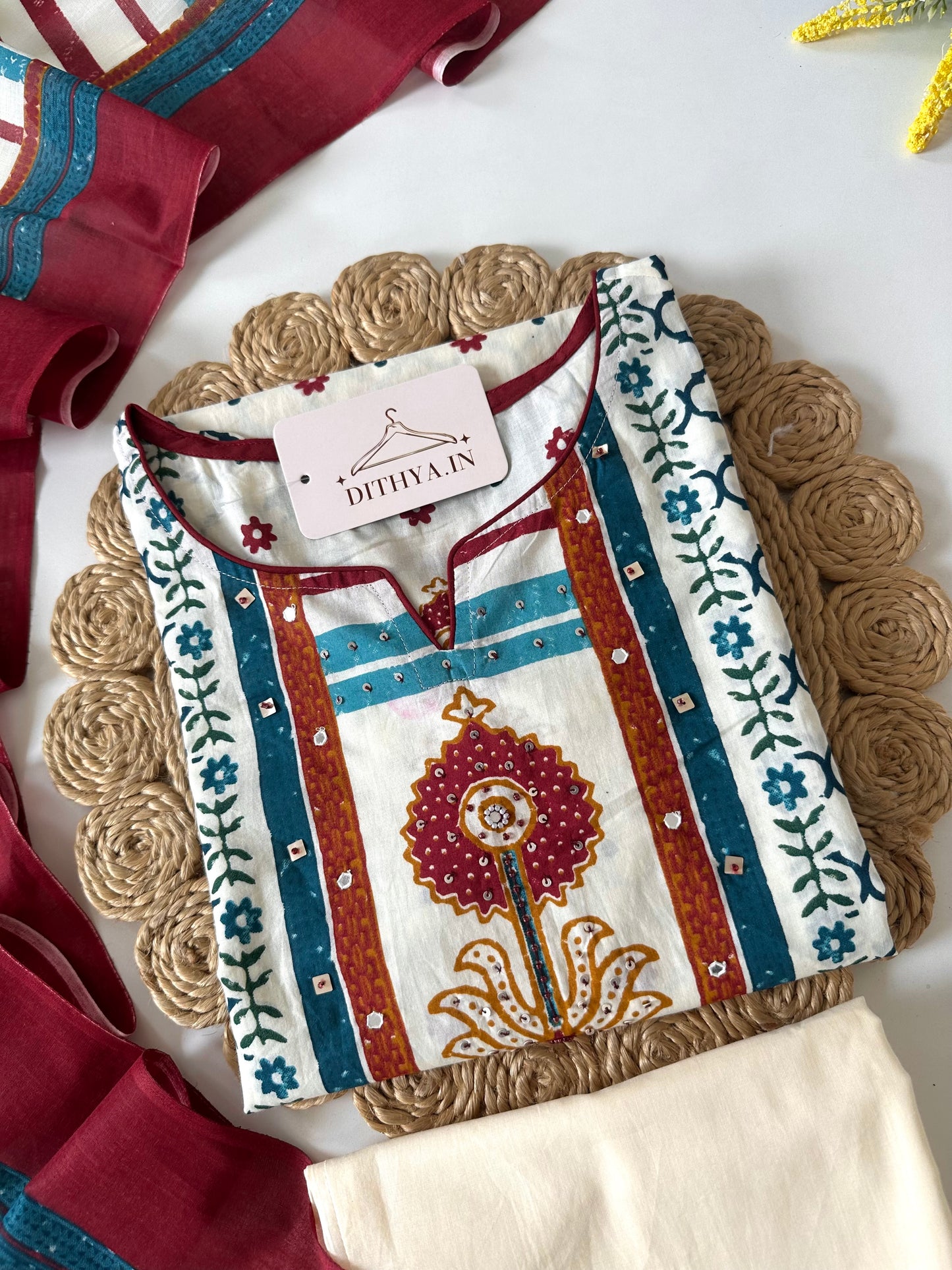 K687 - Mul cotton printed straight Kurti with pants and dupatta