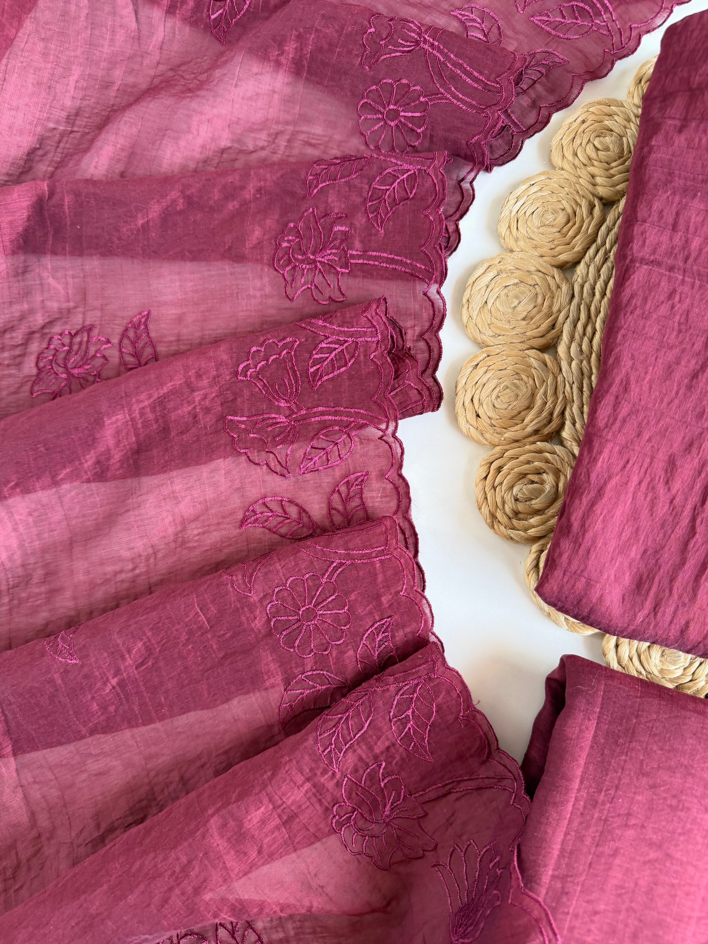 K208 - Crushed Mul chanderi embroidered straight Kurti with pants and dupatta in 2 colours