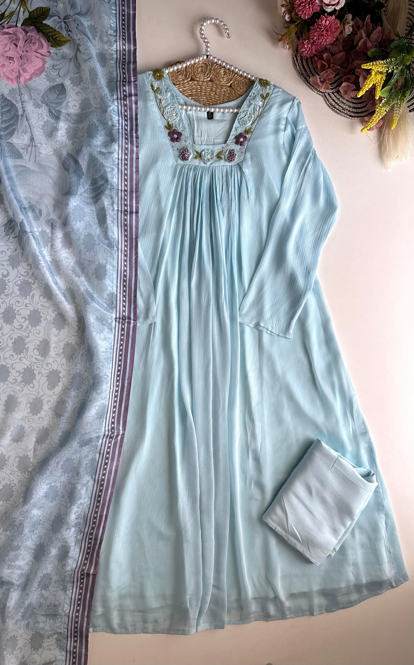 K474 - Chinnon Aline Kurti with pants and dupatta