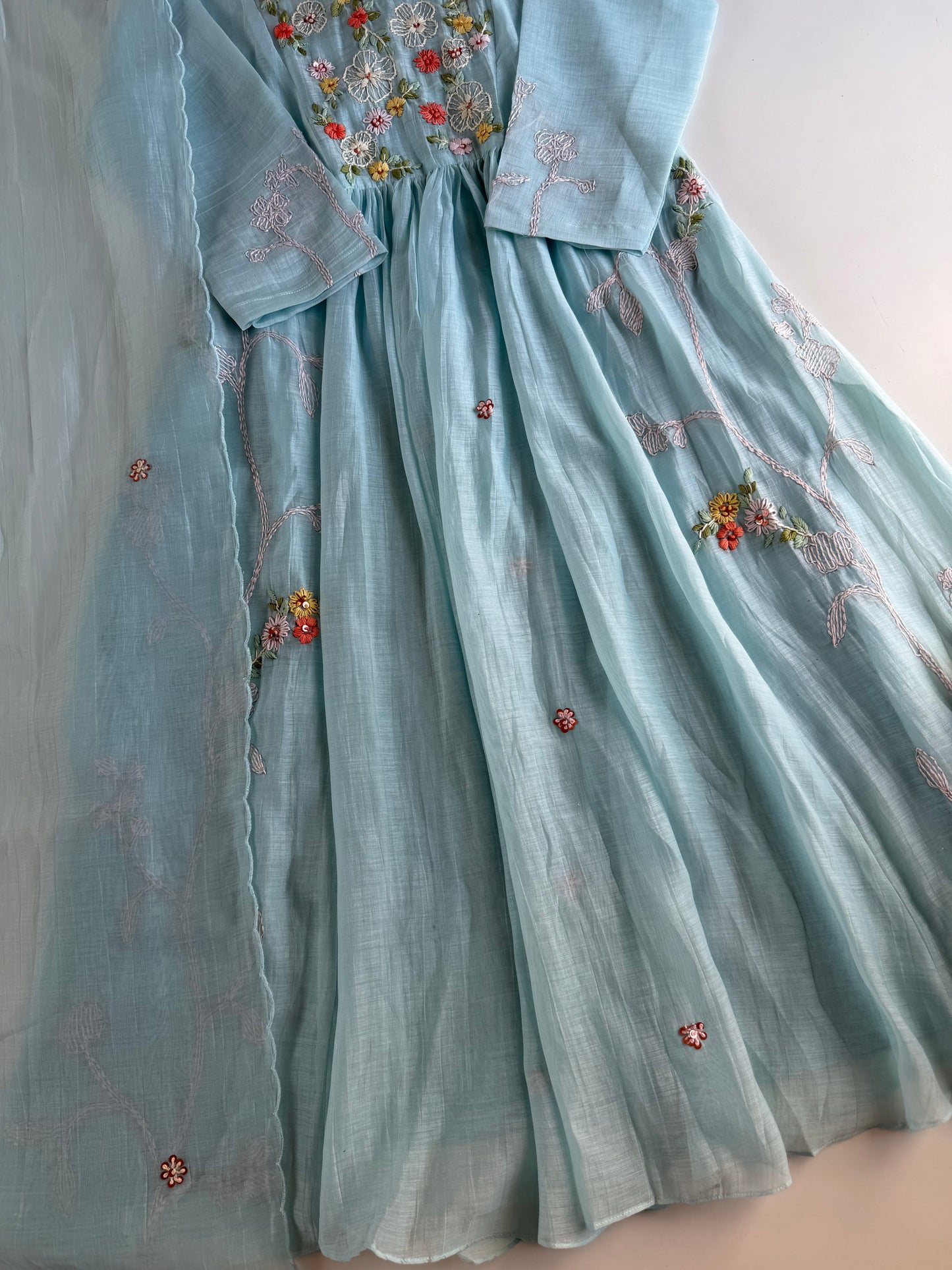 K703 - Mul chanderi embroidered Anarkali with pants and dupatta