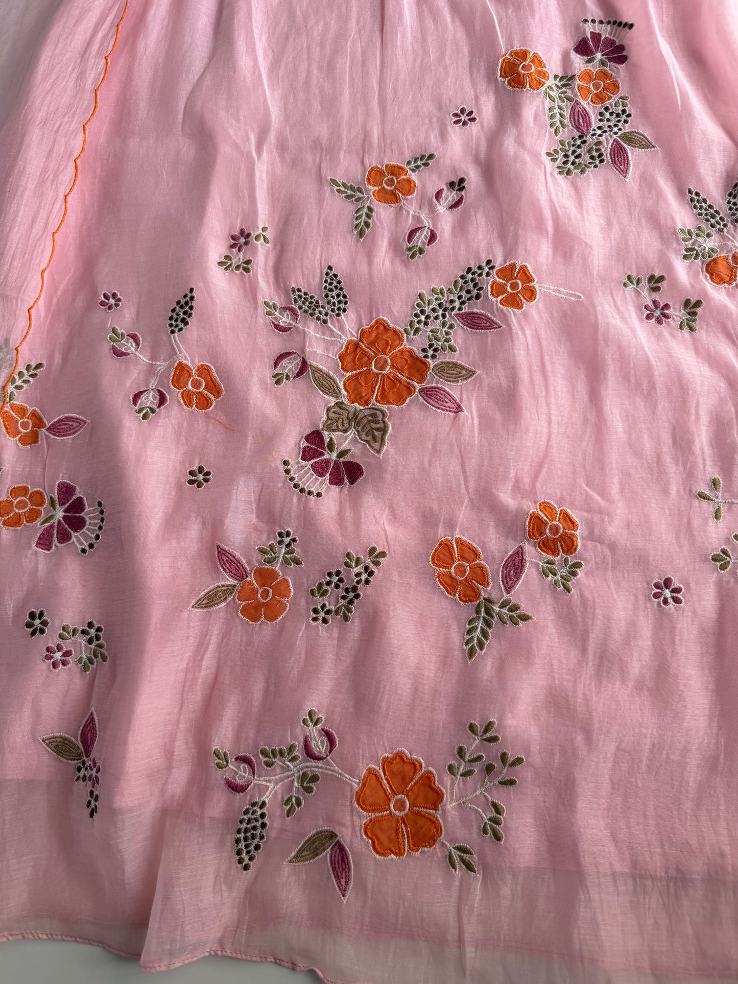 K703 - Mul chanderi embroidered Aline Kurti with pants and dupatta