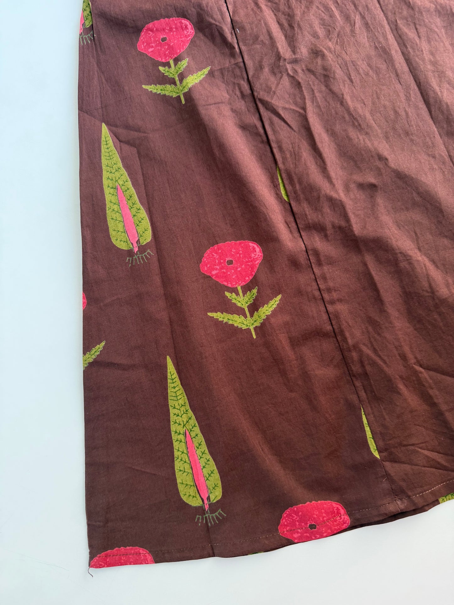 K587 - Mul cotton embroidered Aline Kurti with pants and dupatta