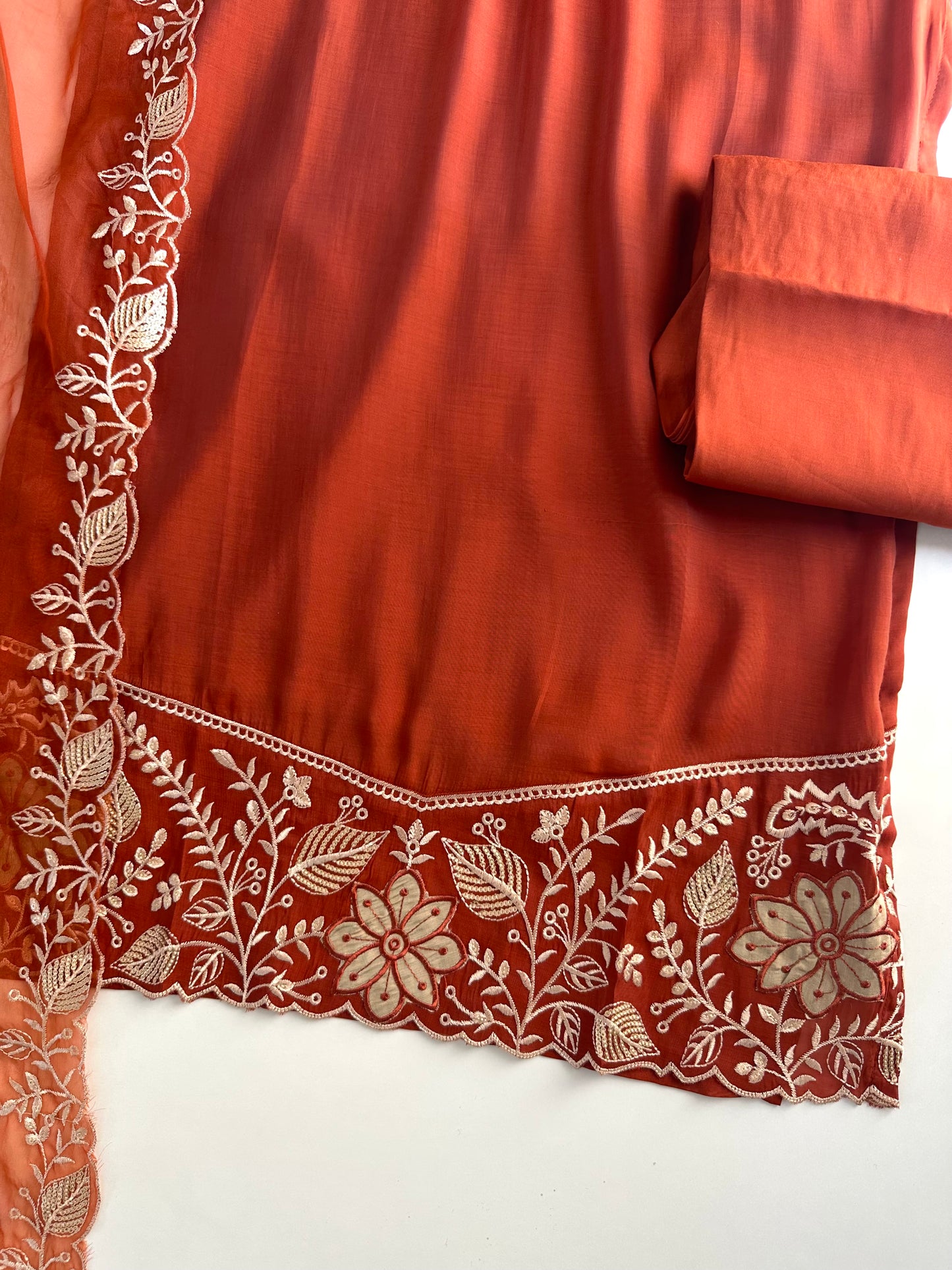 K110 - Roman silk Embroidered straight kurti with pants and dupatta