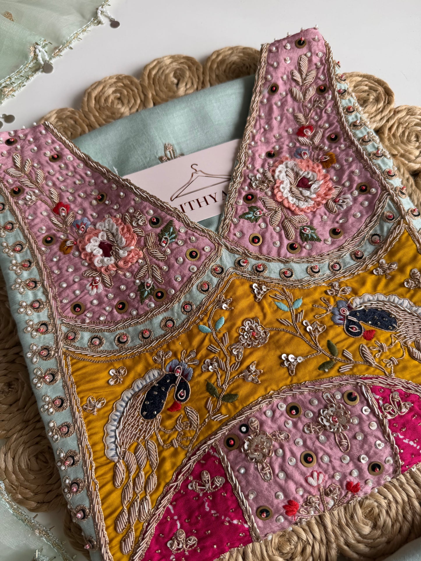 K154 - Russian silk handwork straight Kurti with pants and dupatta