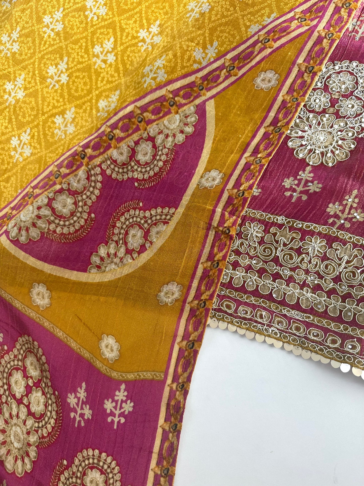K004 - Crushed tissue handwork Aline Kurti with pants and dupatta