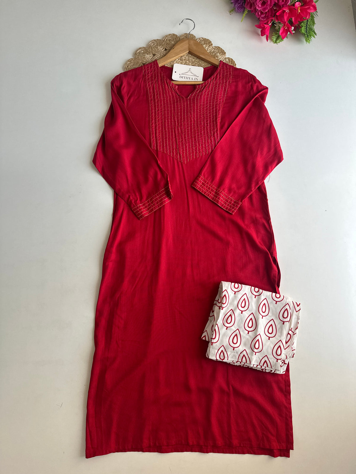 D714-Cotton straight Kurti with pants