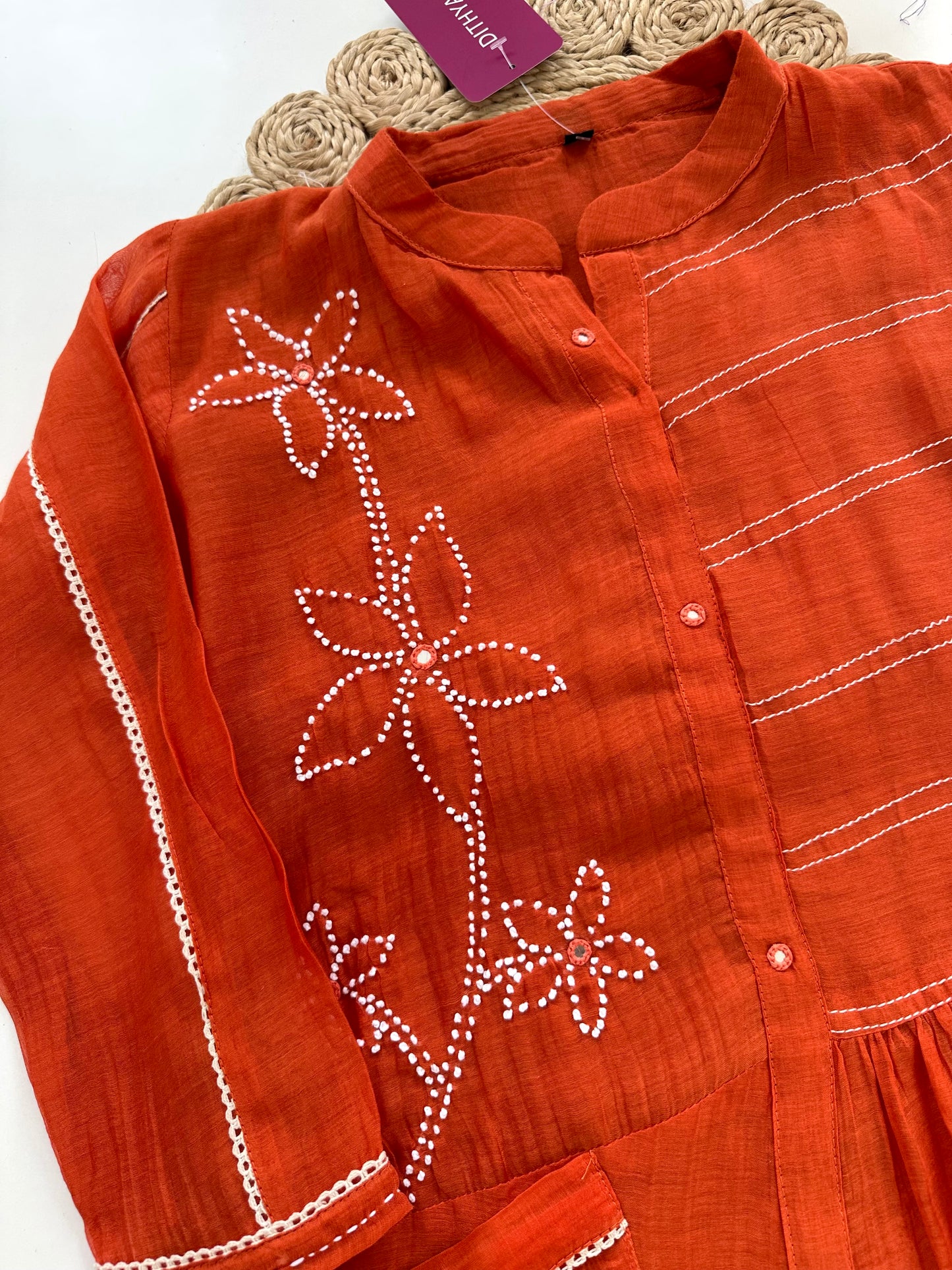 K373 - Mul Chanderi embroidered coord set in 2 colours