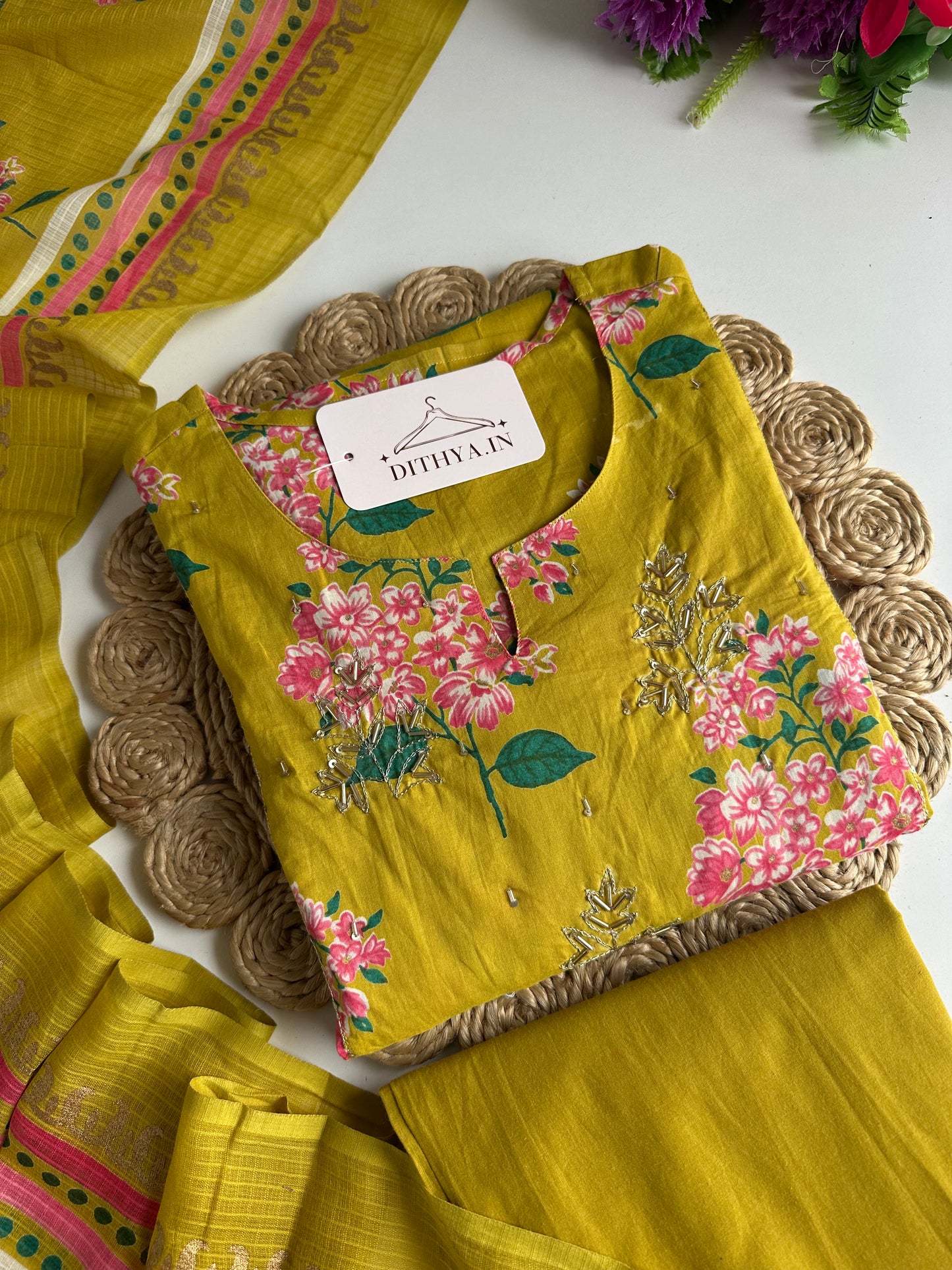 K060 - Mul cotton floral Anarkali with pants and dupatta