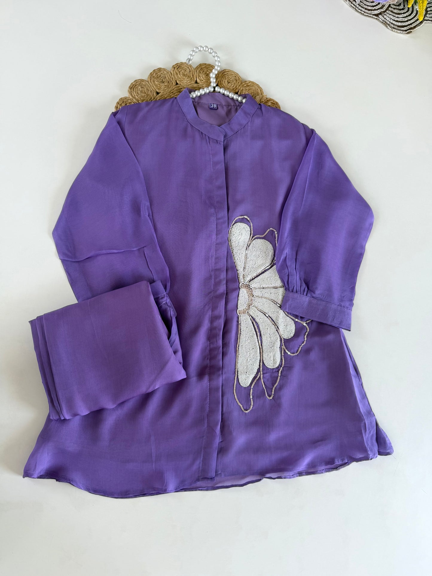 K018 - Viscose organza Pearl work coord set