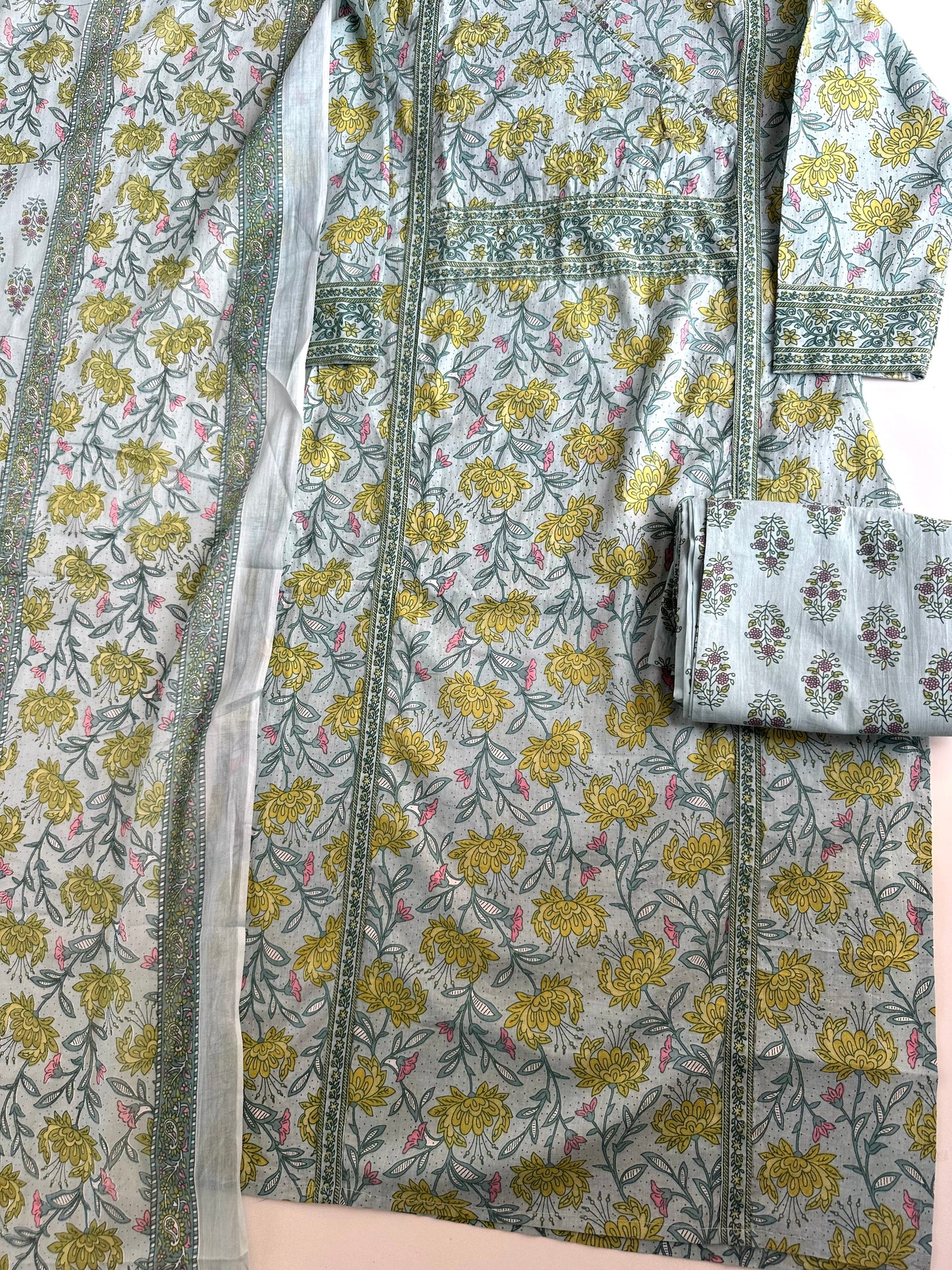 K422 - Cotton floral straight Kurti with pants and dupatta