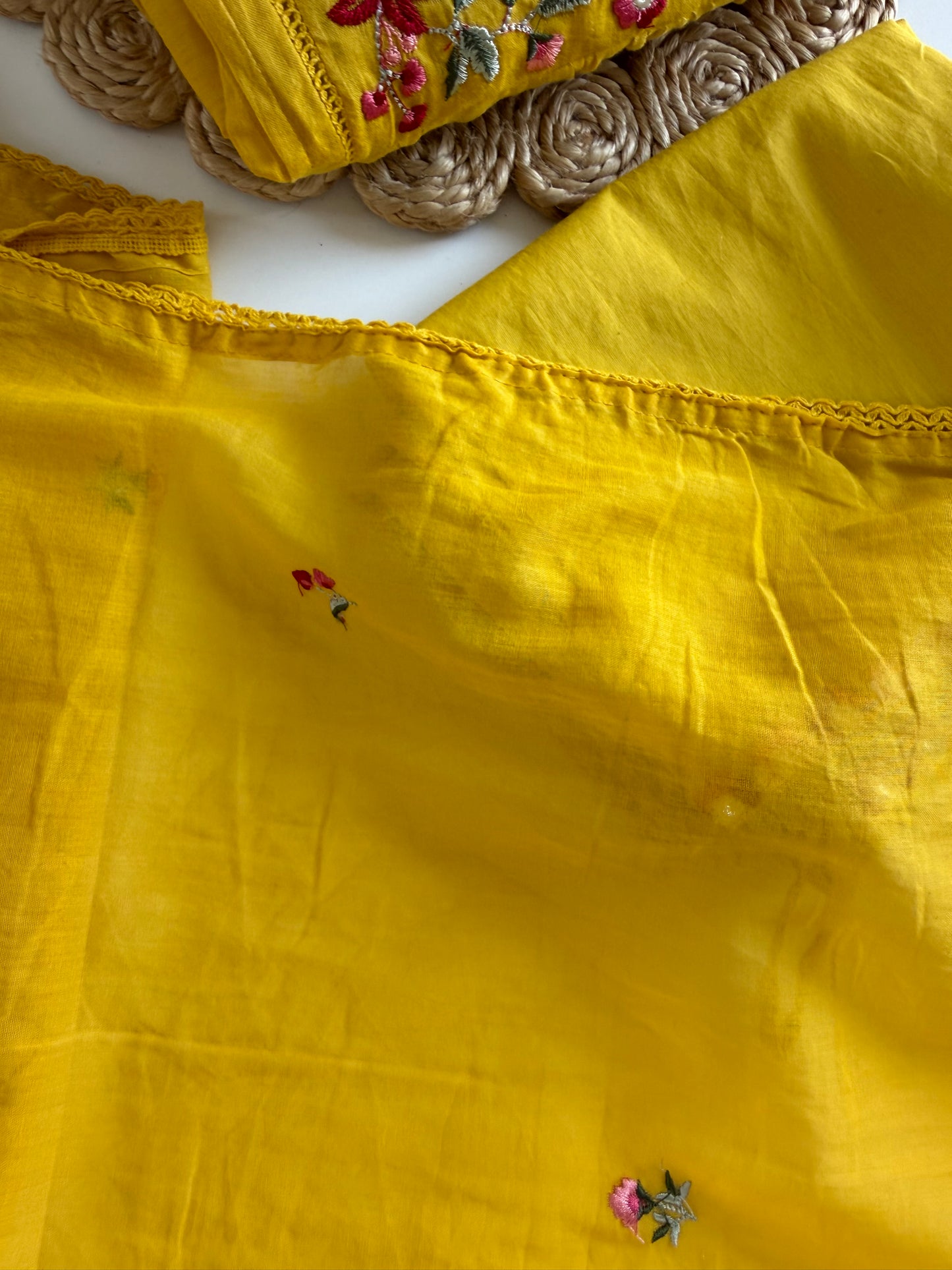 K476 - Mul Mul cotton embroidered Anarkali with pants and dupatta in 2 colours